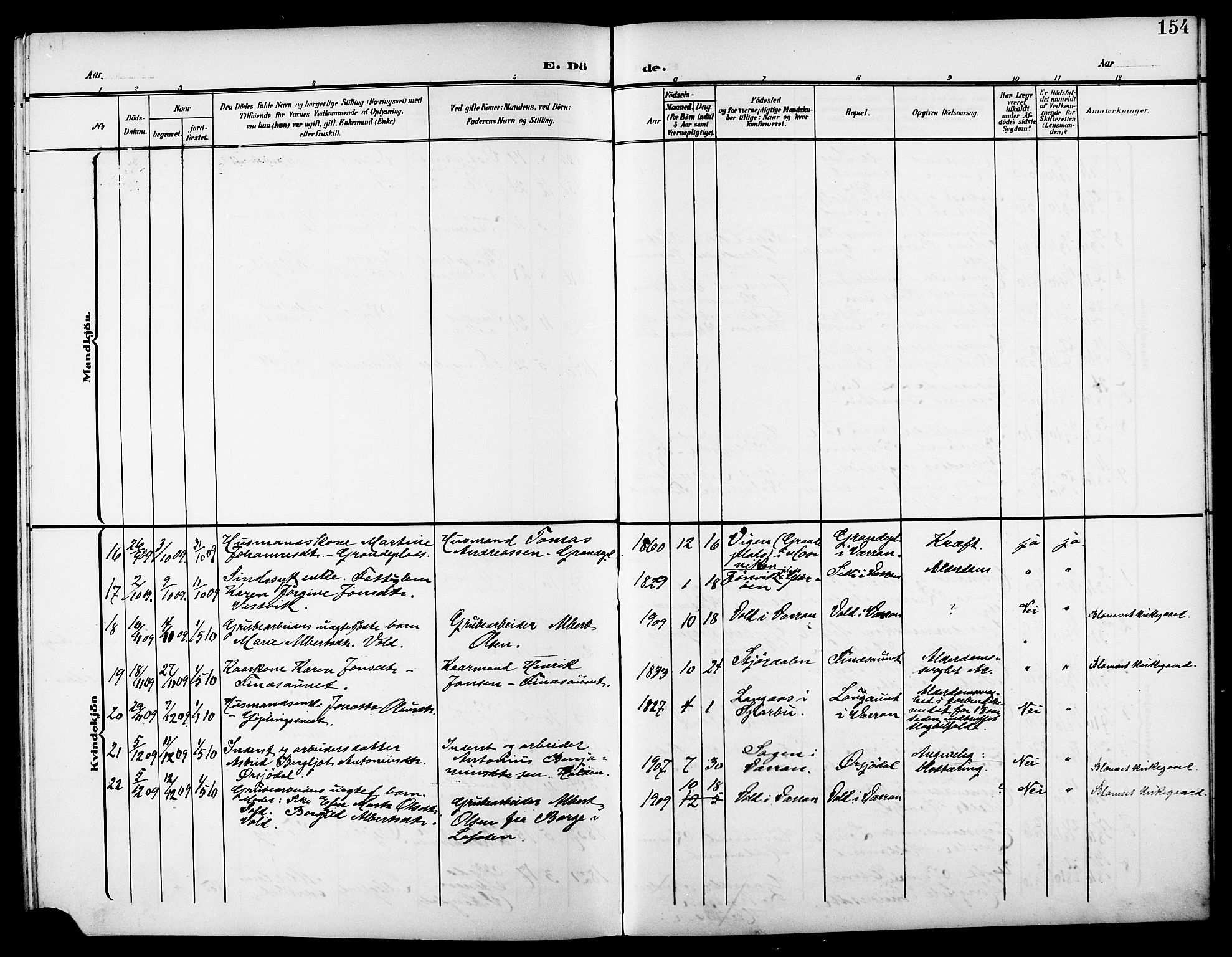 Ministerialprotokoller, klokkerbøker og fødselsregistre - Nord-Trøndelag, SAT/A-1458/744/L0424: Parish register (copy) no. 744C03, 1906-1923, p. 154