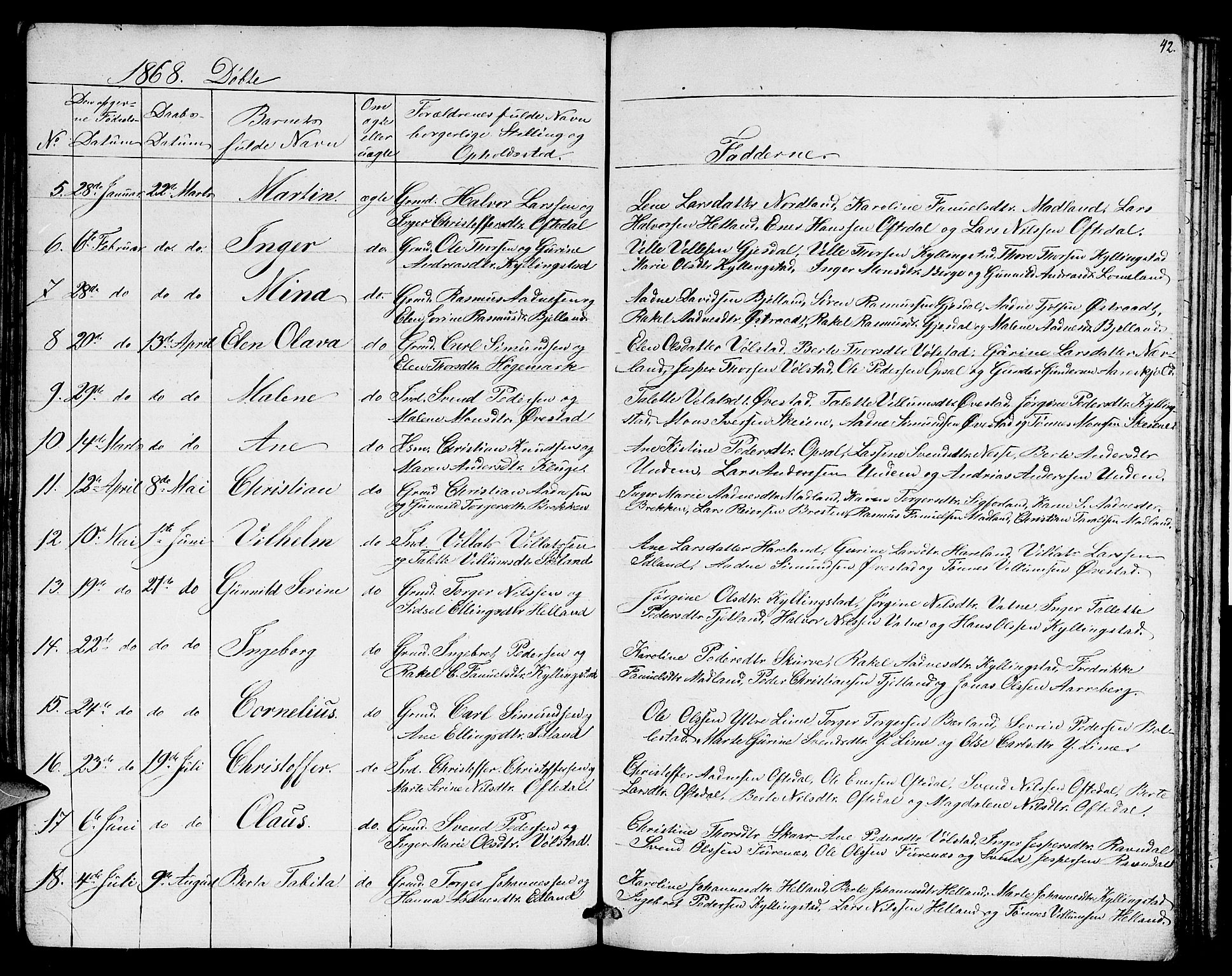 Lye sokneprestkontor, AV/SAST-A-101794/001/30BB/L0003: Parish register (copy) no. B 3, 1852-1874, p. 42