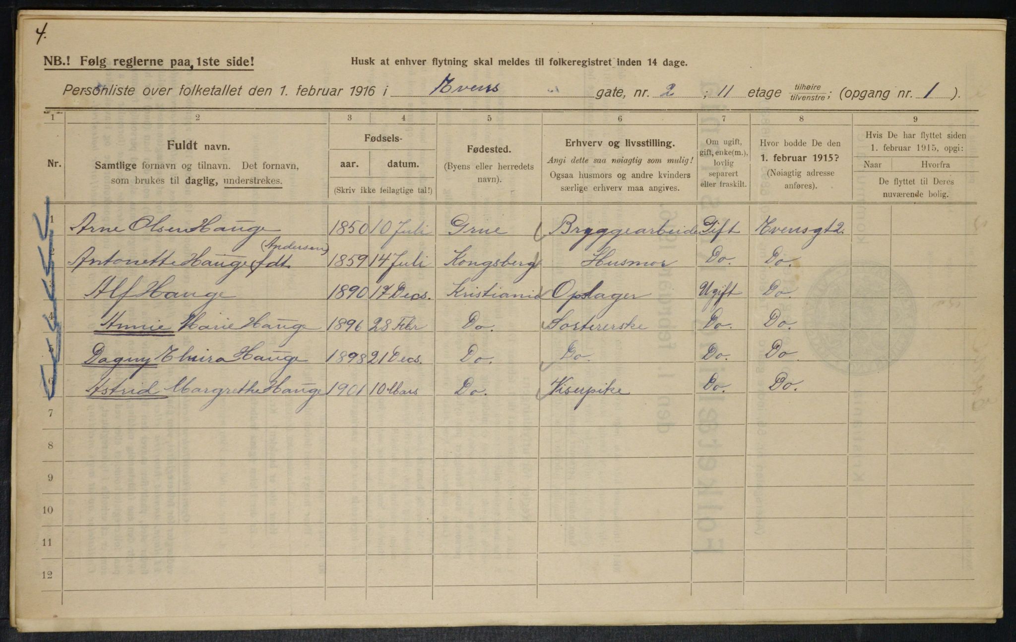 OBA, Municipal Census 1916 for Kristiania, 1916, p. 23252