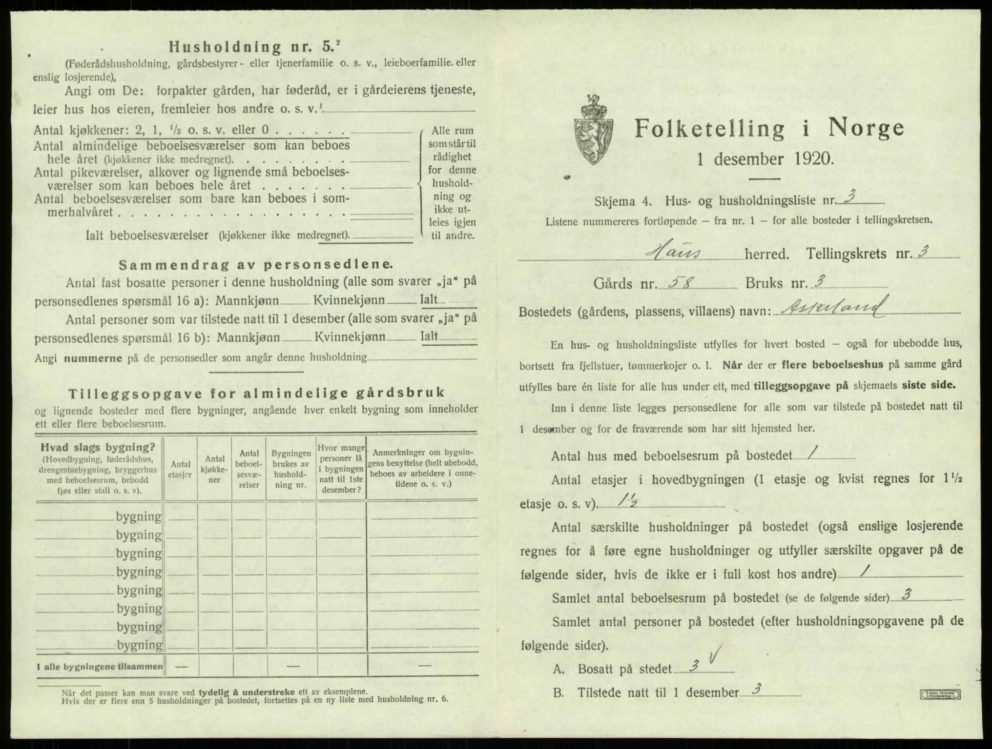 SAB, 1920 census for Haus, 1920, p. 197