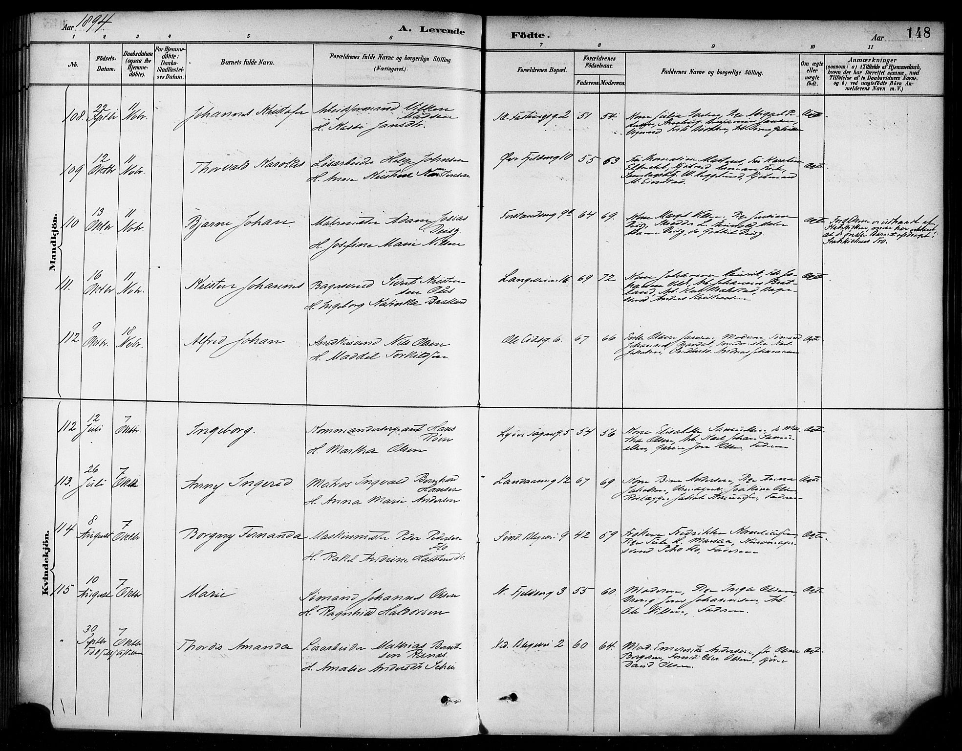 Korskirken sokneprestembete, SAB/A-76101/H/Haa/L0022: Parish register (official) no. B 8, 1889-1899, p. 148