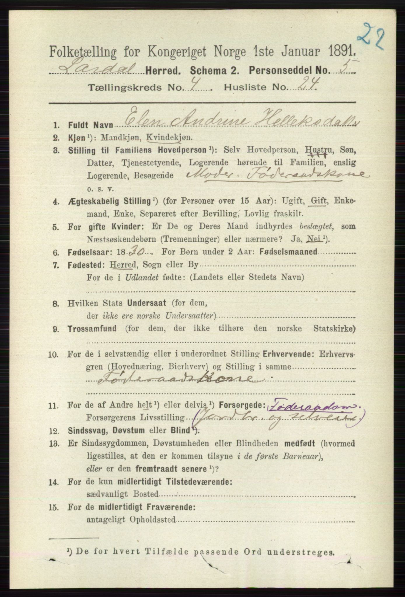 RA, 1891 census for 0728 Lardal, 1891, p. 2111