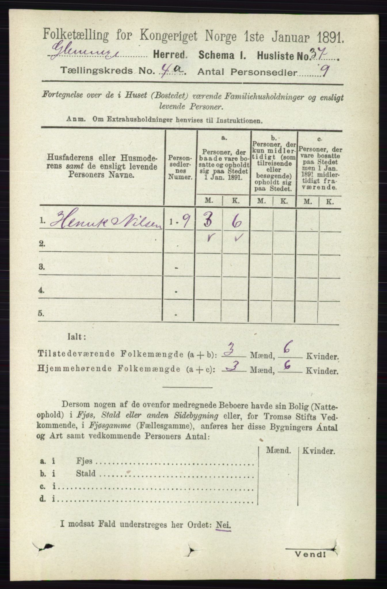 RA, 1891 census for 0132 Glemmen, 1891, p. 3376