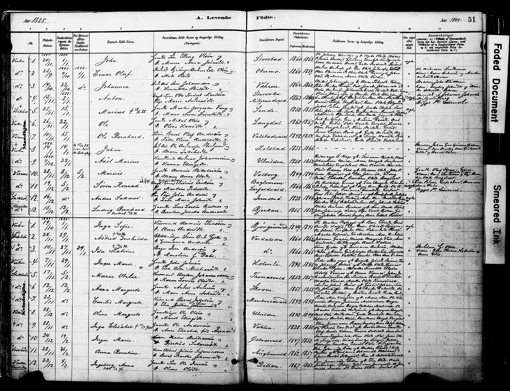 Ministerialprotokoller, klokkerbøker og fødselsregistre - Nord-Trøndelag, SAT/A-1458/723/L0244: Parish register (official) no. 723A13, 1881-1899, p. 51