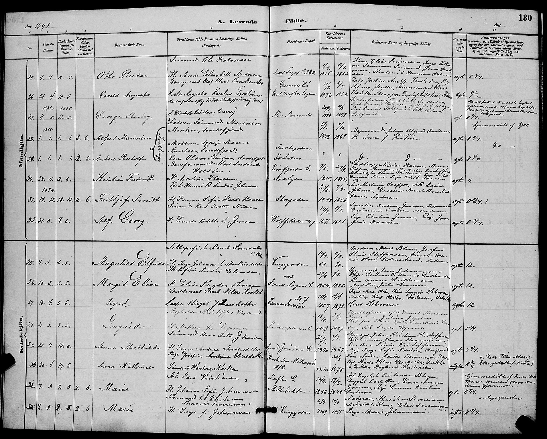 Tønsberg kirkebøker, AV/SAKO-A-330/G/Ga/L0006: Parish register (copy) no. 6, 1885-1895, p. 130