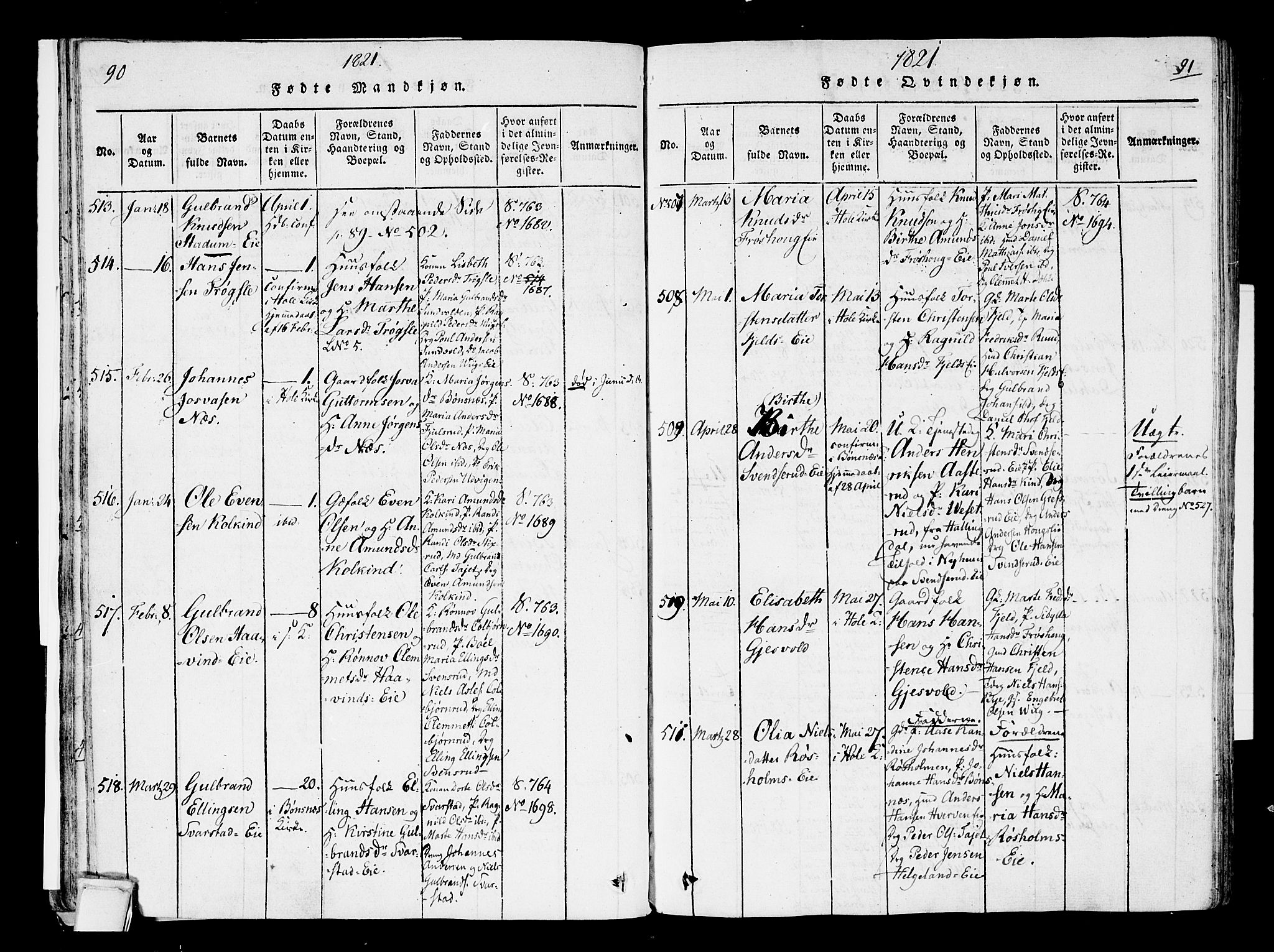 Hole kirkebøker, AV/SAKO-A-228/F/Fa/L0004: Parish register (official) no. I 4, 1814-1833, p. 90-91