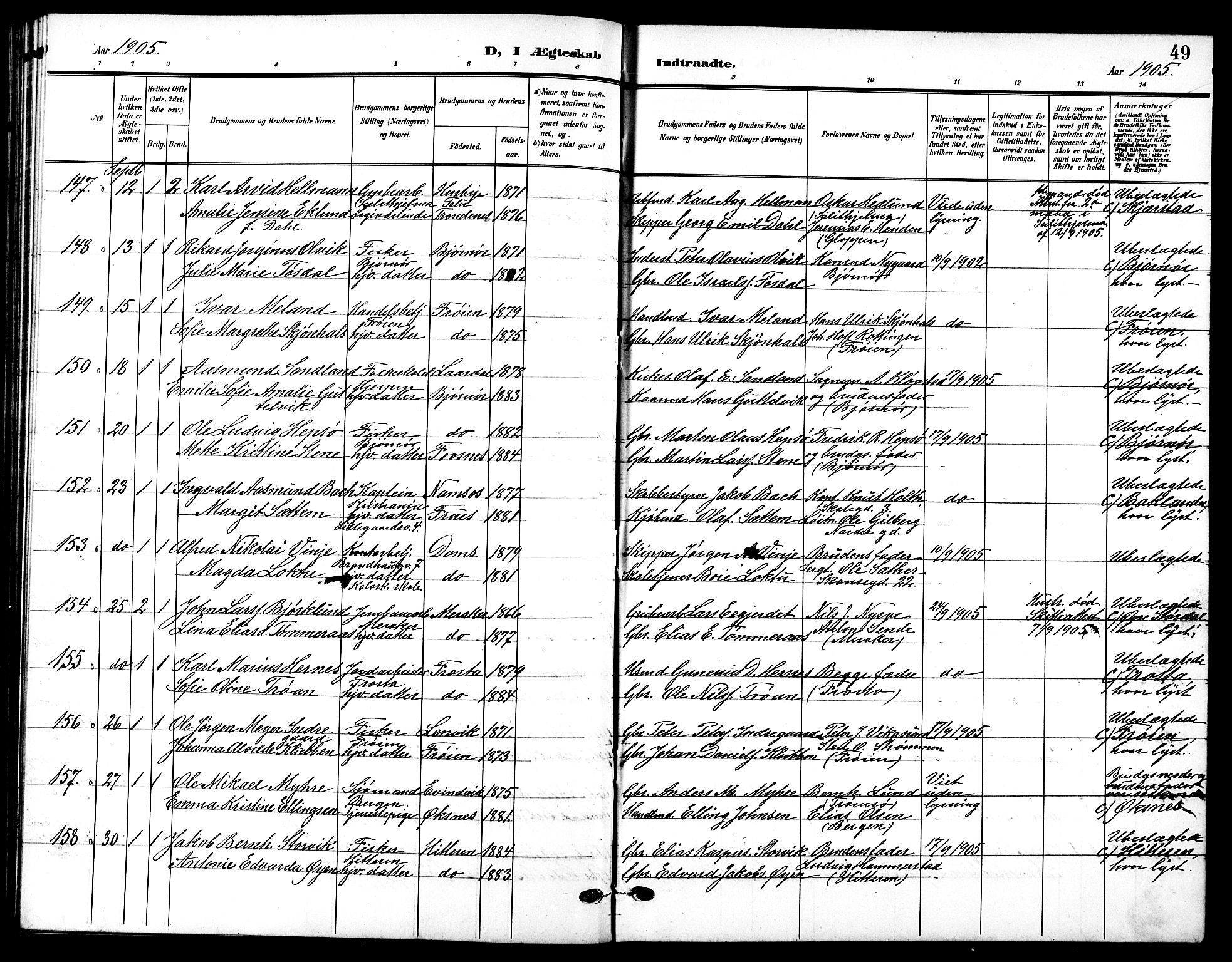 Ministerialprotokoller, klokkerbøker og fødselsregistre - Sør-Trøndelag, SAT/A-1456/601/L0095: Parish register (copy) no. 601C13, 1902-1911, p. 49