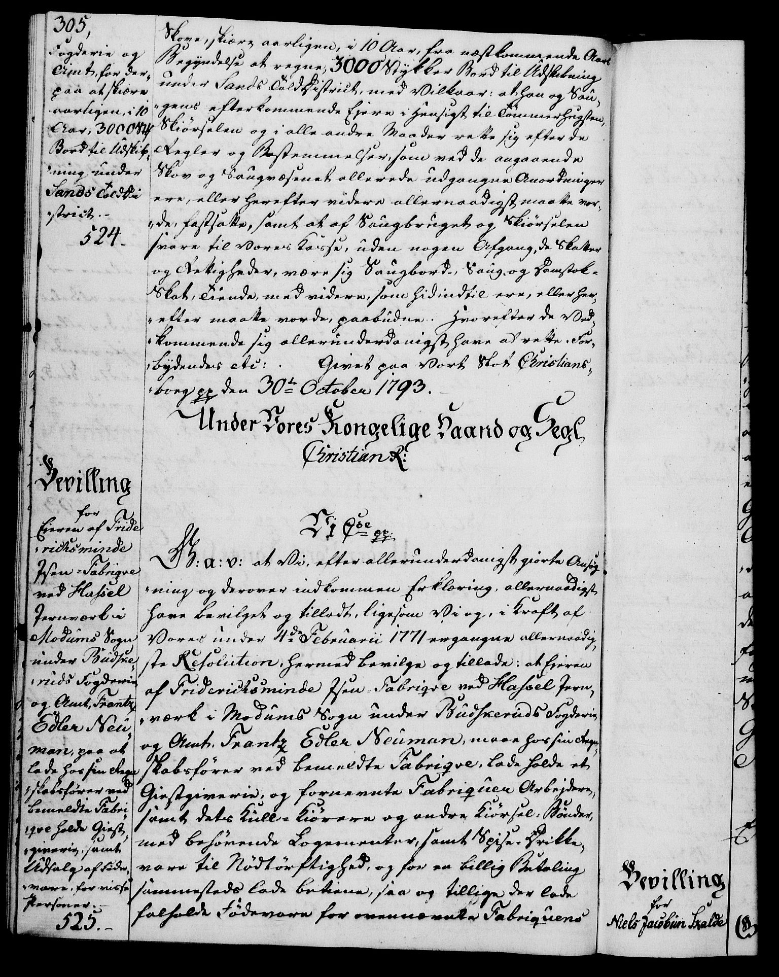 Rentekammeret, Kammerkanselliet, RA/EA-3111/G/Gg/Gga/L0015: Norsk ekspedisjonsprotokoll med register (merket RK 53.15), 1790-1791, p. 305