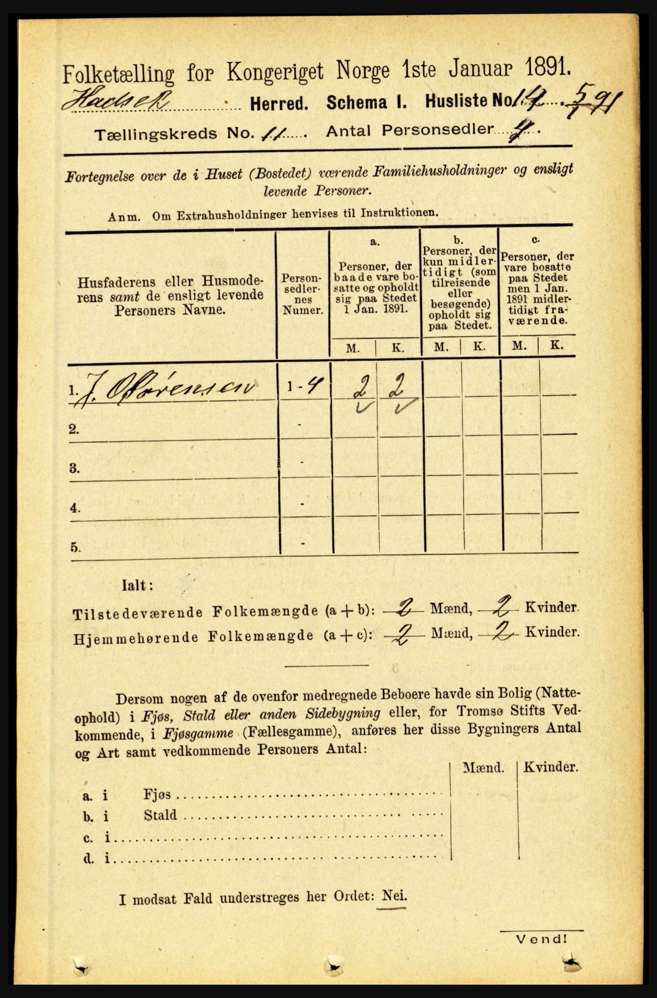 RA, 1891 census for 1866 Hadsel, 1891, p. 4656