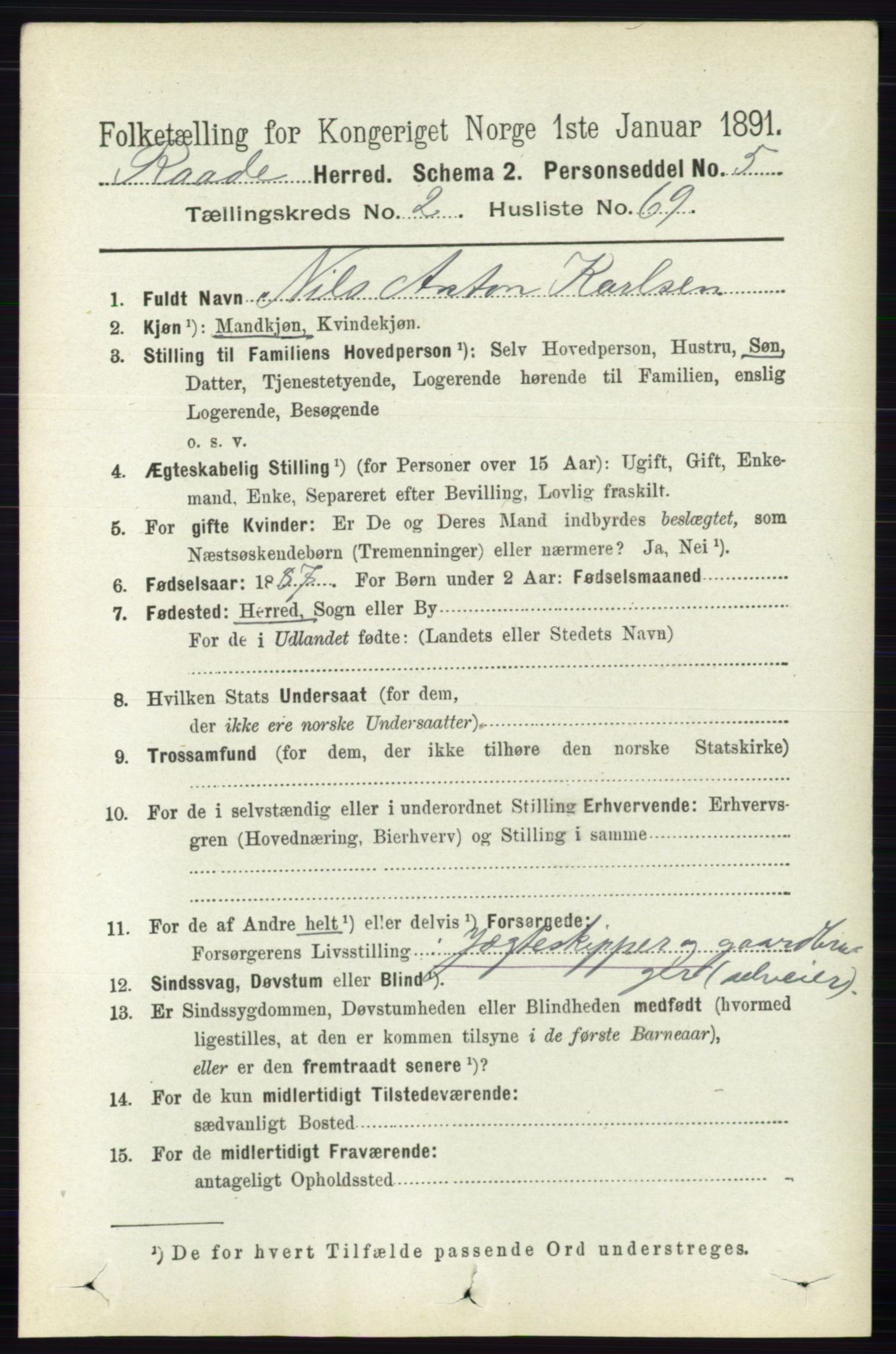 RA, 1891 census for 0135 Råde, 1891, p. 1030