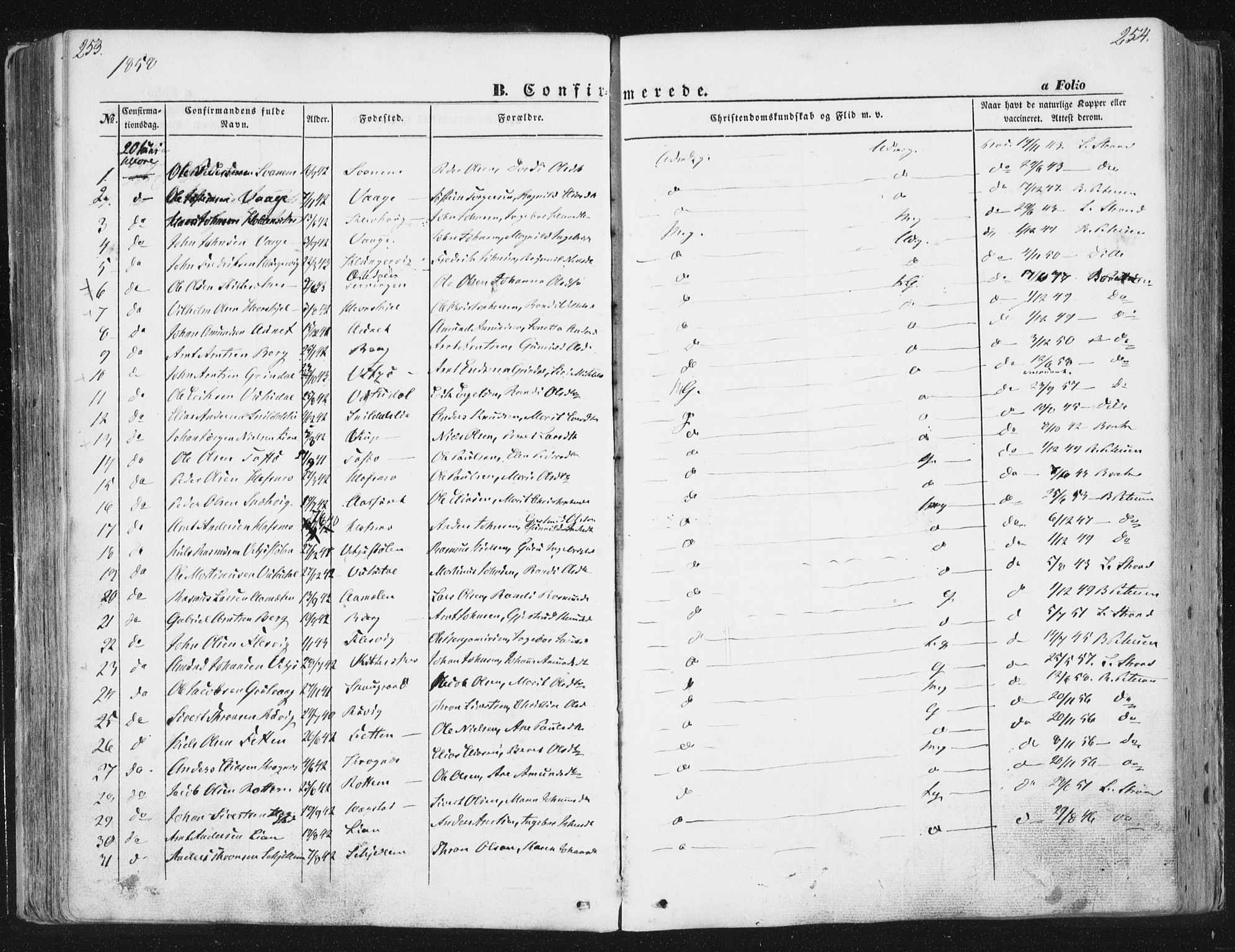 Ministerialprotokoller, klokkerbøker og fødselsregistre - Sør-Trøndelag, SAT/A-1456/630/L0494: Parish register (official) no. 630A07, 1852-1868, p. 253-254