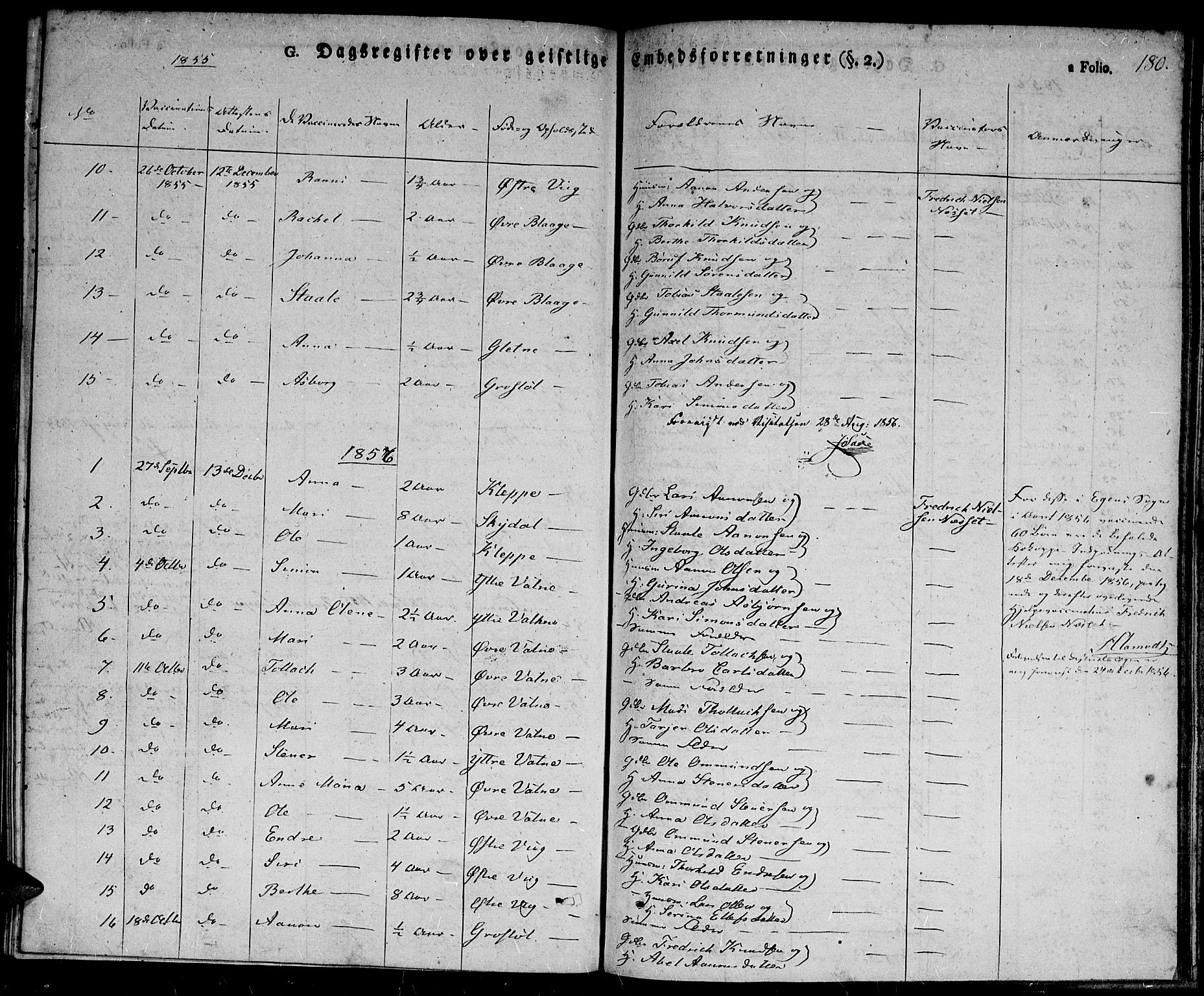 Hægebostad sokneprestkontor, AV/SAK-1111-0024/F/Fa/Fab/L0001: Parish register (official) no. A 1, 1823-1867, p. 180