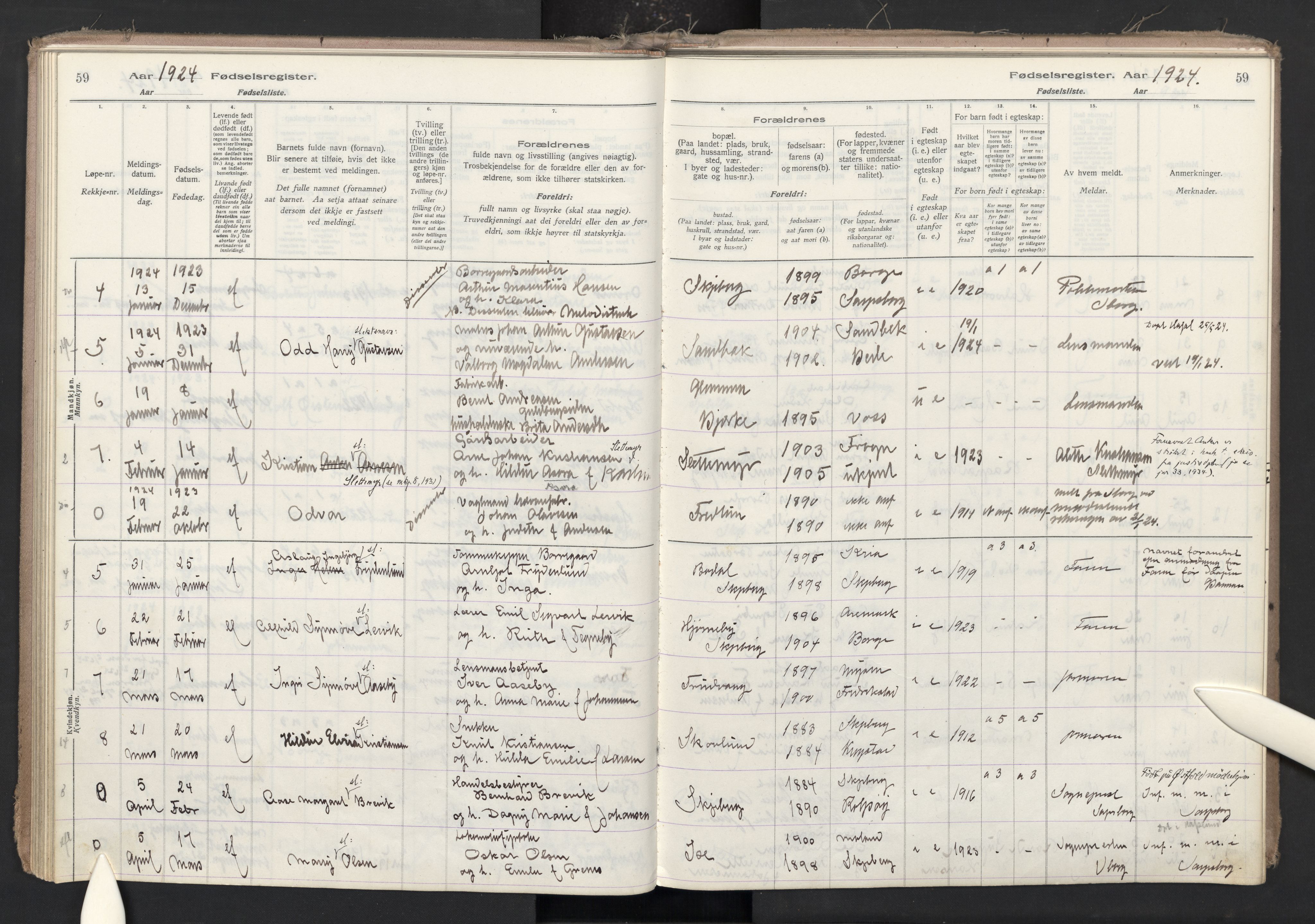 Skjeberg prestekontor Kirkebøker, SAO/A-10923/J/Ja/L0001: Birth register no. I 1, 1916-1945, p. 59
