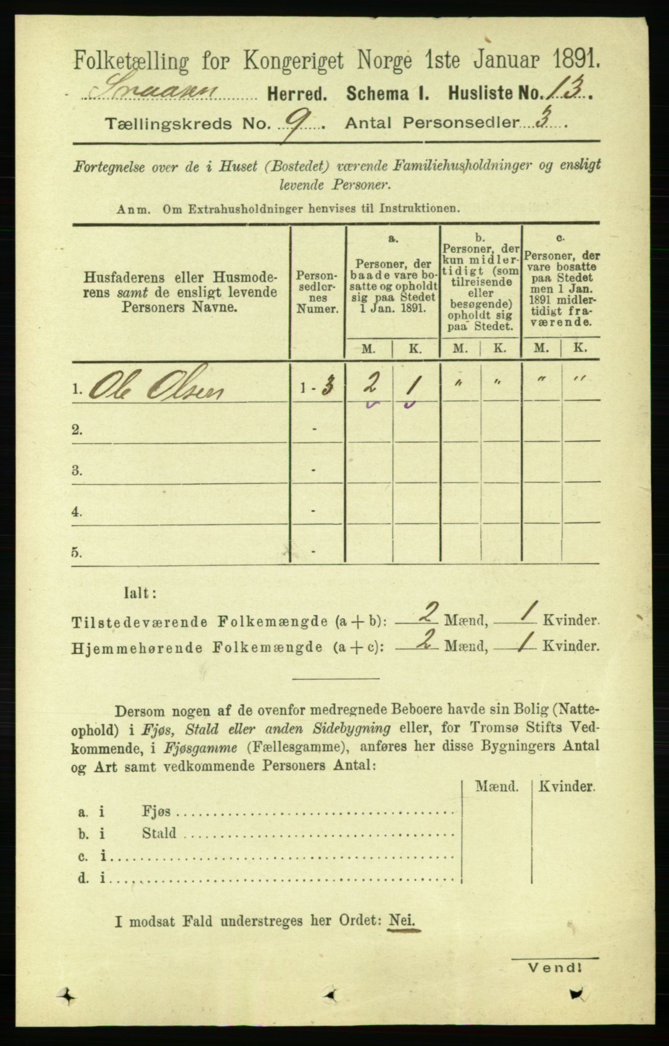 RA, 1891 census for 1736 Snåsa, 1891, p. 3080