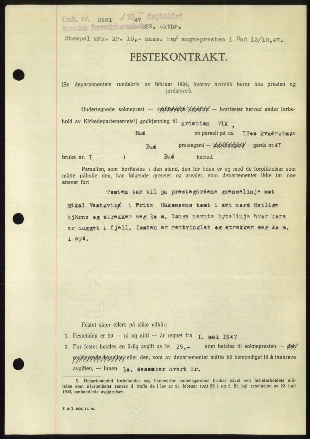 Romsdal sorenskriveri, SAT/A-4149/1/2/2C: Mortgage book no. A24, 1947-1947, Diary no: : 2631/1947