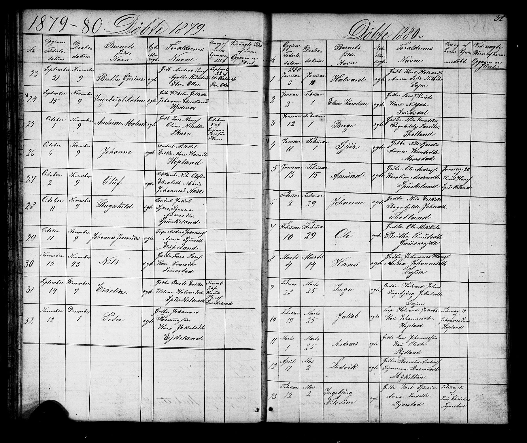 Alversund Sokneprestembete, SAB/A-73901/H/Ha/Hab: Parish register (copy) no. D 2, 1851-1889, p. 32