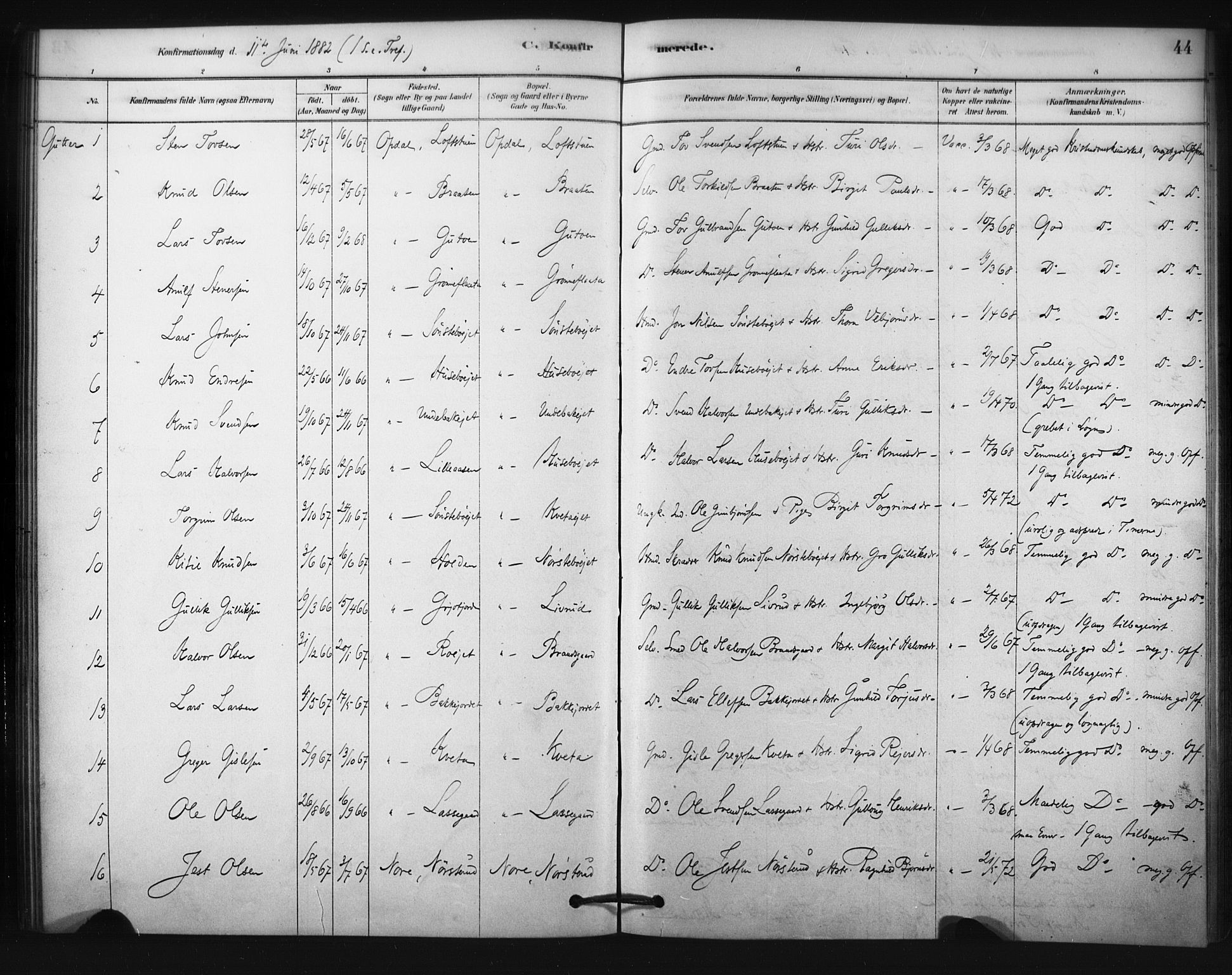 Nore kirkebøker, SAKO/A-238/F/Fc/L0003: Parish register (official) no. III 3, 1878-1884, p. 44