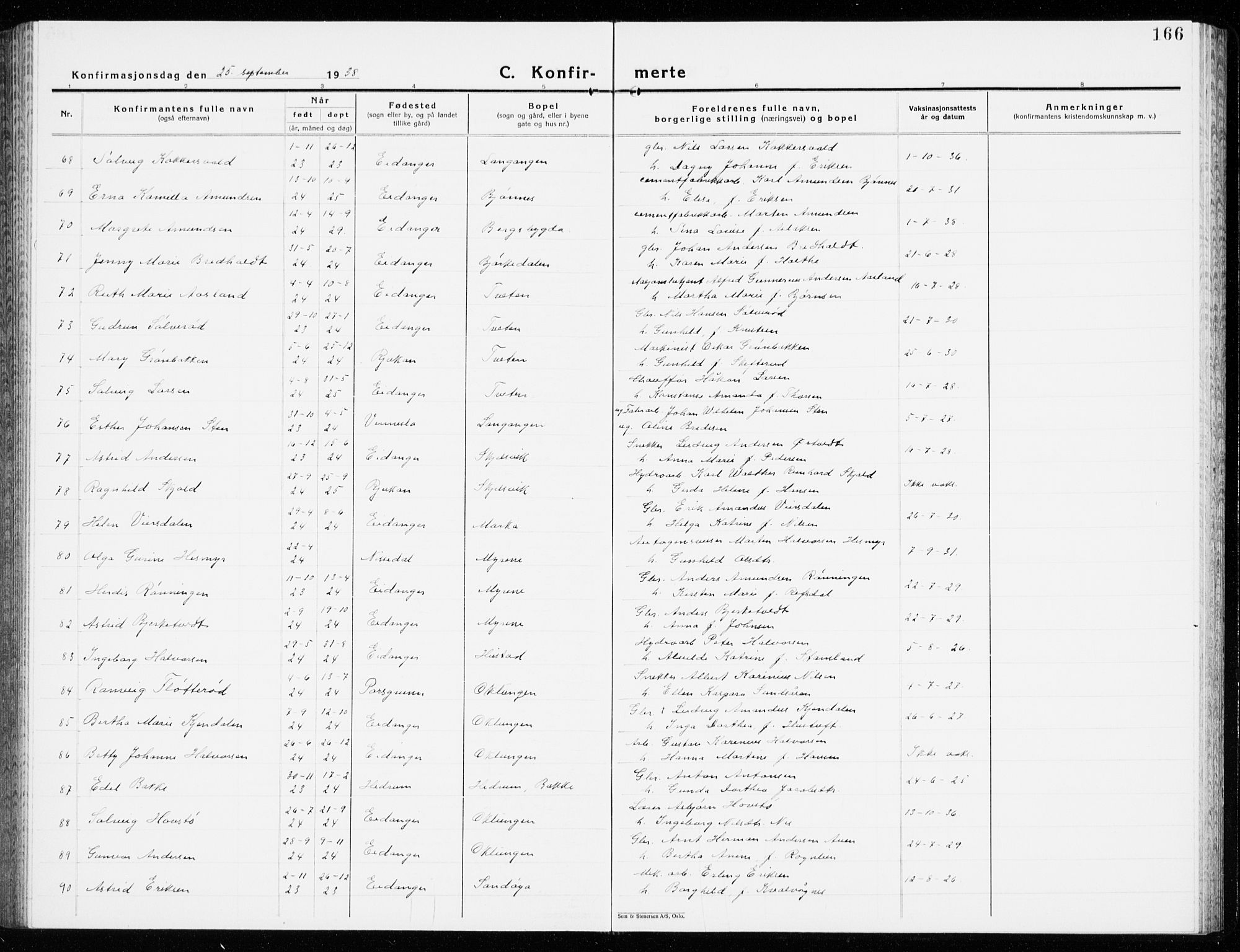 Eidanger kirkebøker, AV/SAKO-A-261/G/Ga/L0005: Parish register (copy) no. 5, 1928-1942, p. 166