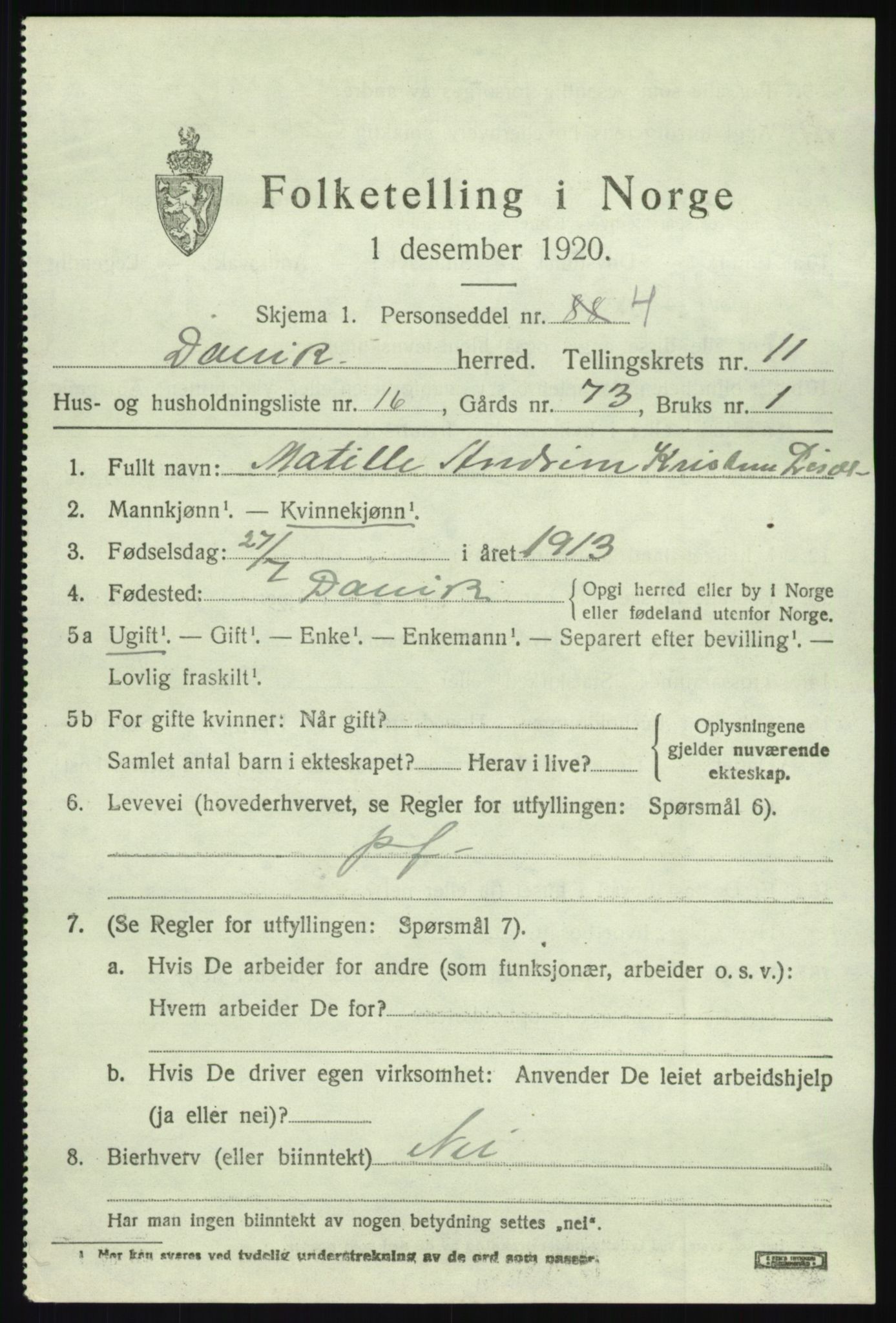 SAB, 1920 census for Davik, 1920, p. 5539