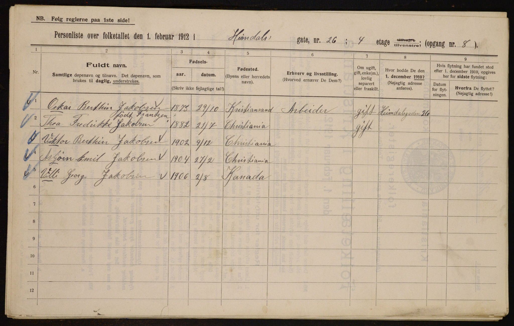 OBA, Municipal Census 1912 for Kristiania, 1912, p. 37293