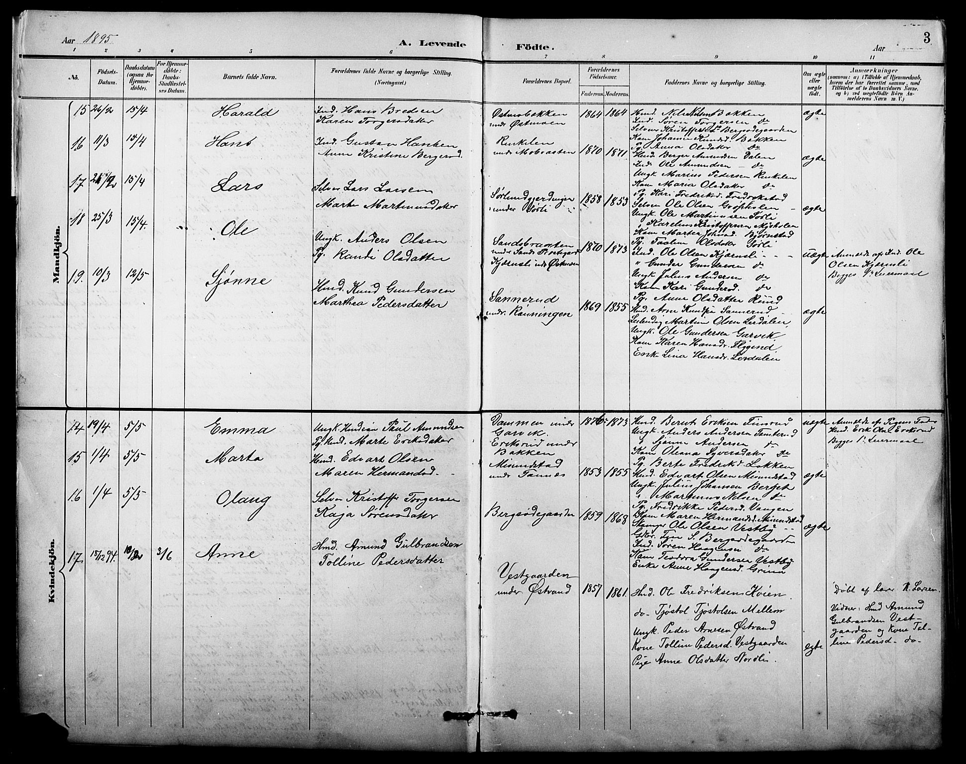 Nord-Odal prestekontor, AV/SAH-PREST-032/H/Ha/Hab/L0002: Parish register (copy) no. 2, 1895-1921, p. 3