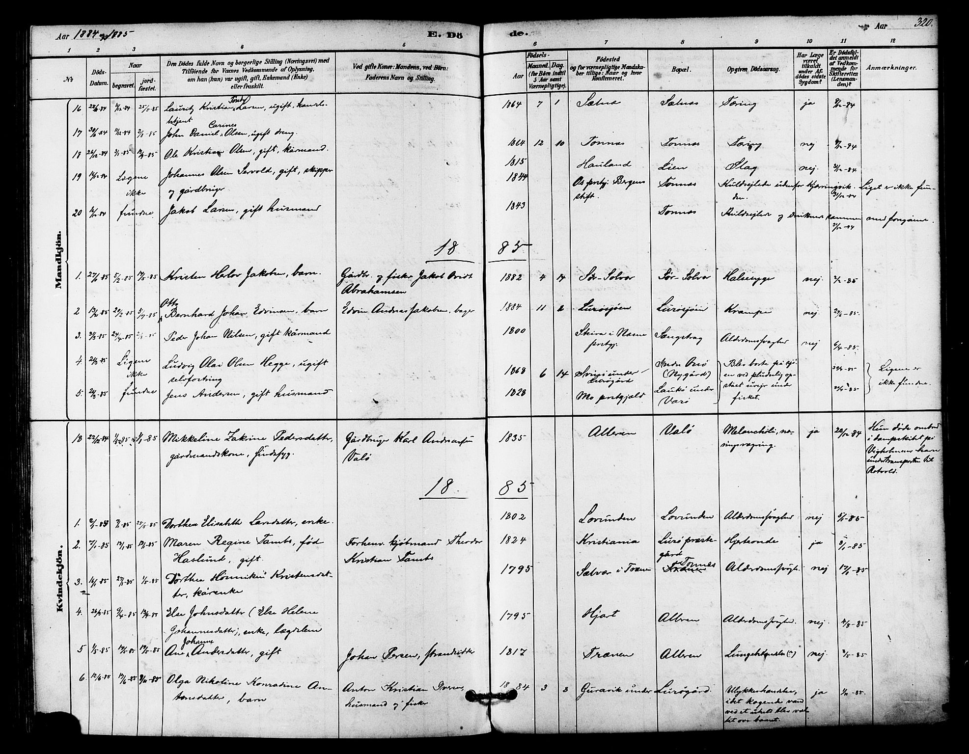 Ministerialprotokoller, klokkerbøker og fødselsregistre - Nordland, AV/SAT-A-1459/839/L0568: Parish register (official) no. 839A05, 1880-1902, p. 320