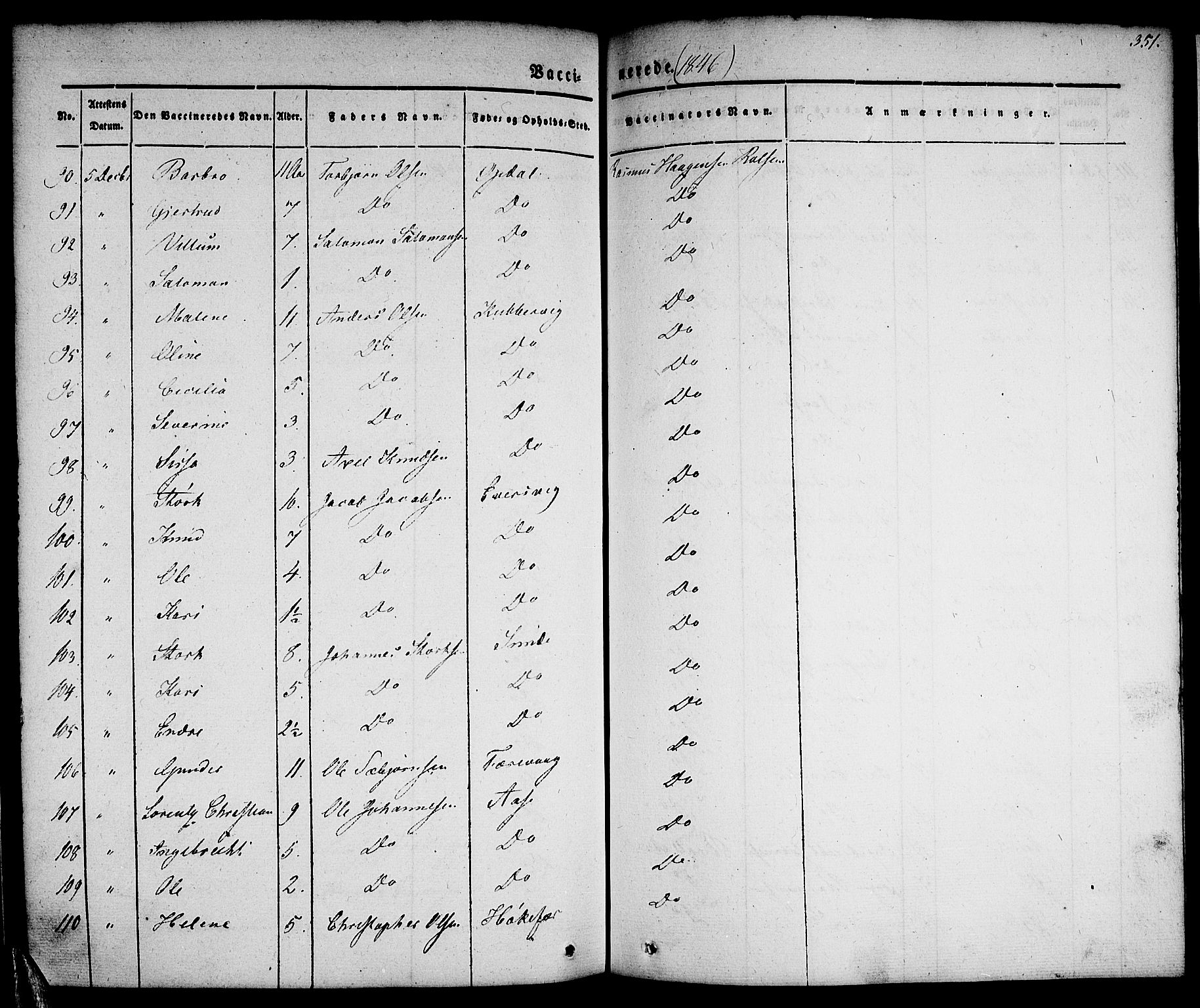 Tysnes sokneprestembete, AV/SAB-A-78601/H/Haa: Parish register (official) no. A 9, 1837-1848, p. 351