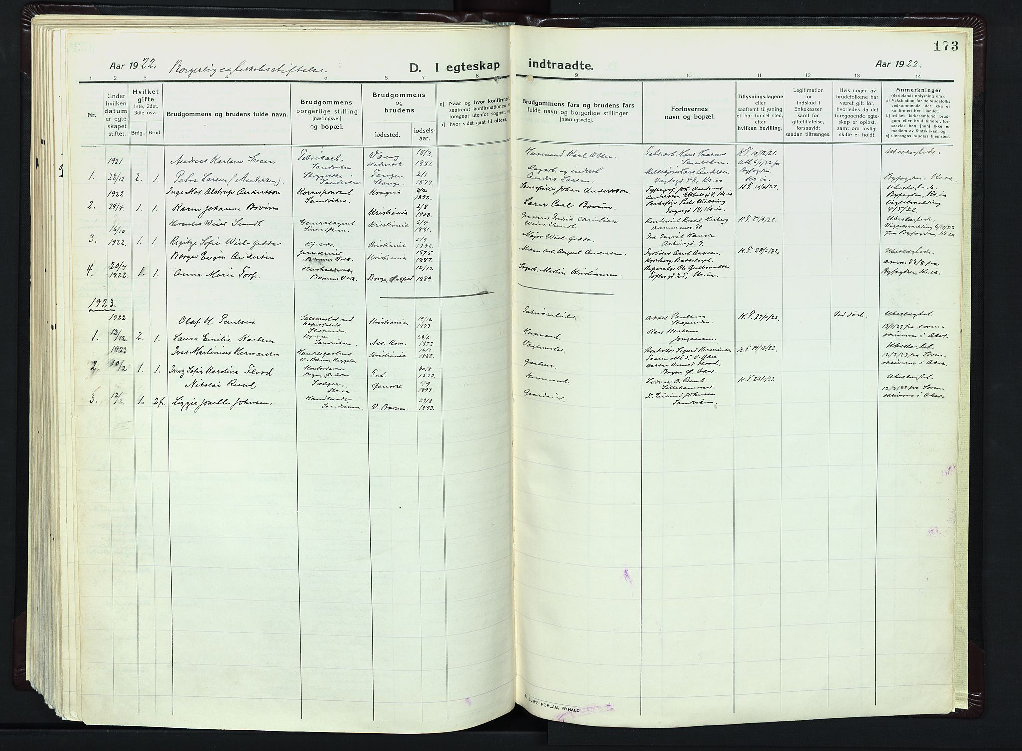 Vestre Bærum prestekontor Kirkebøker, AV/SAO-A-10209a/F/Fa/L0003: Parish register (official) no. 3, 1916-1930, p. 173