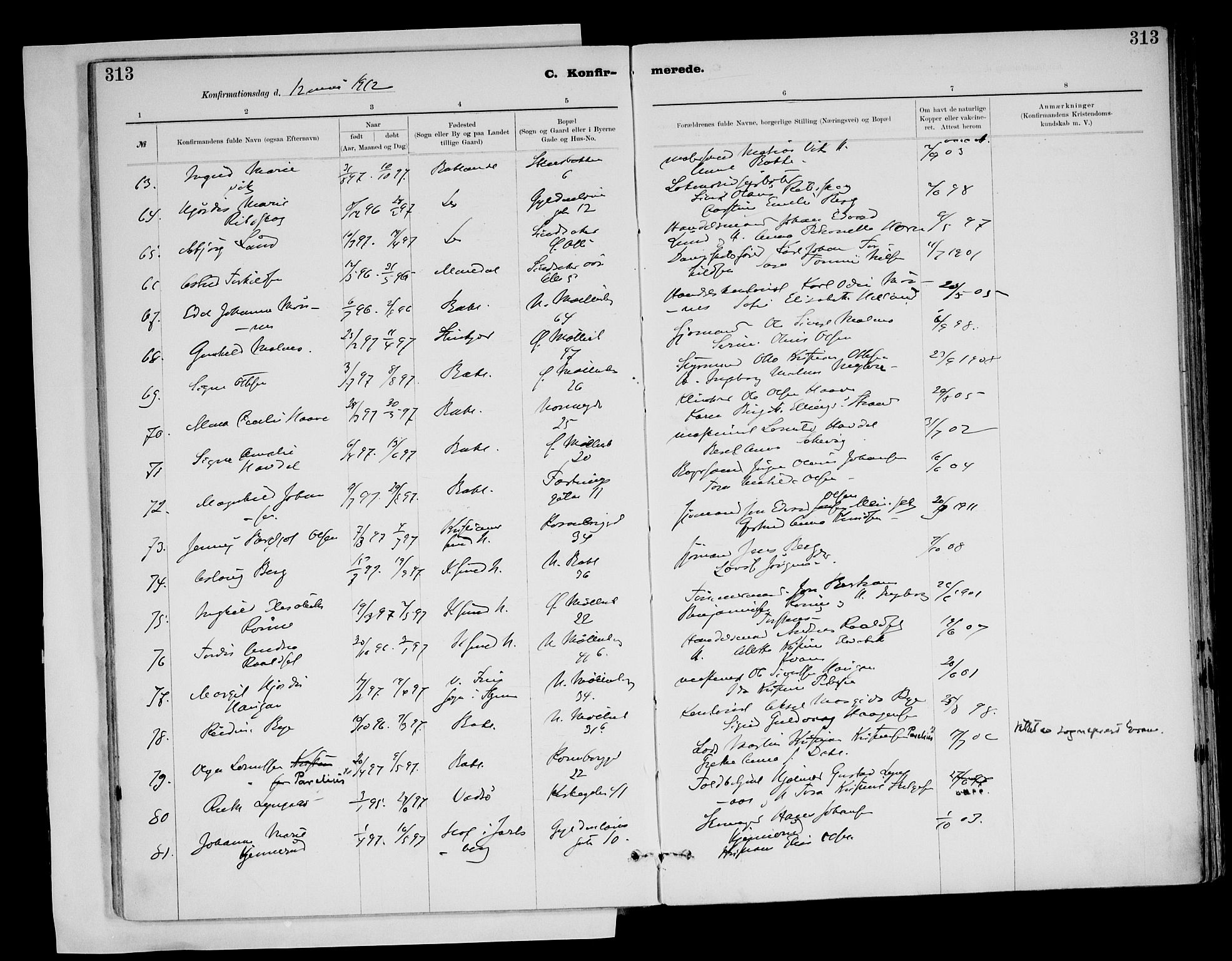 Ministerialprotokoller, klokkerbøker og fødselsregistre - Sør-Trøndelag, AV/SAT-A-1456/604/L0203: Parish register (official) no. 604A23, 1908-1916, p. 313