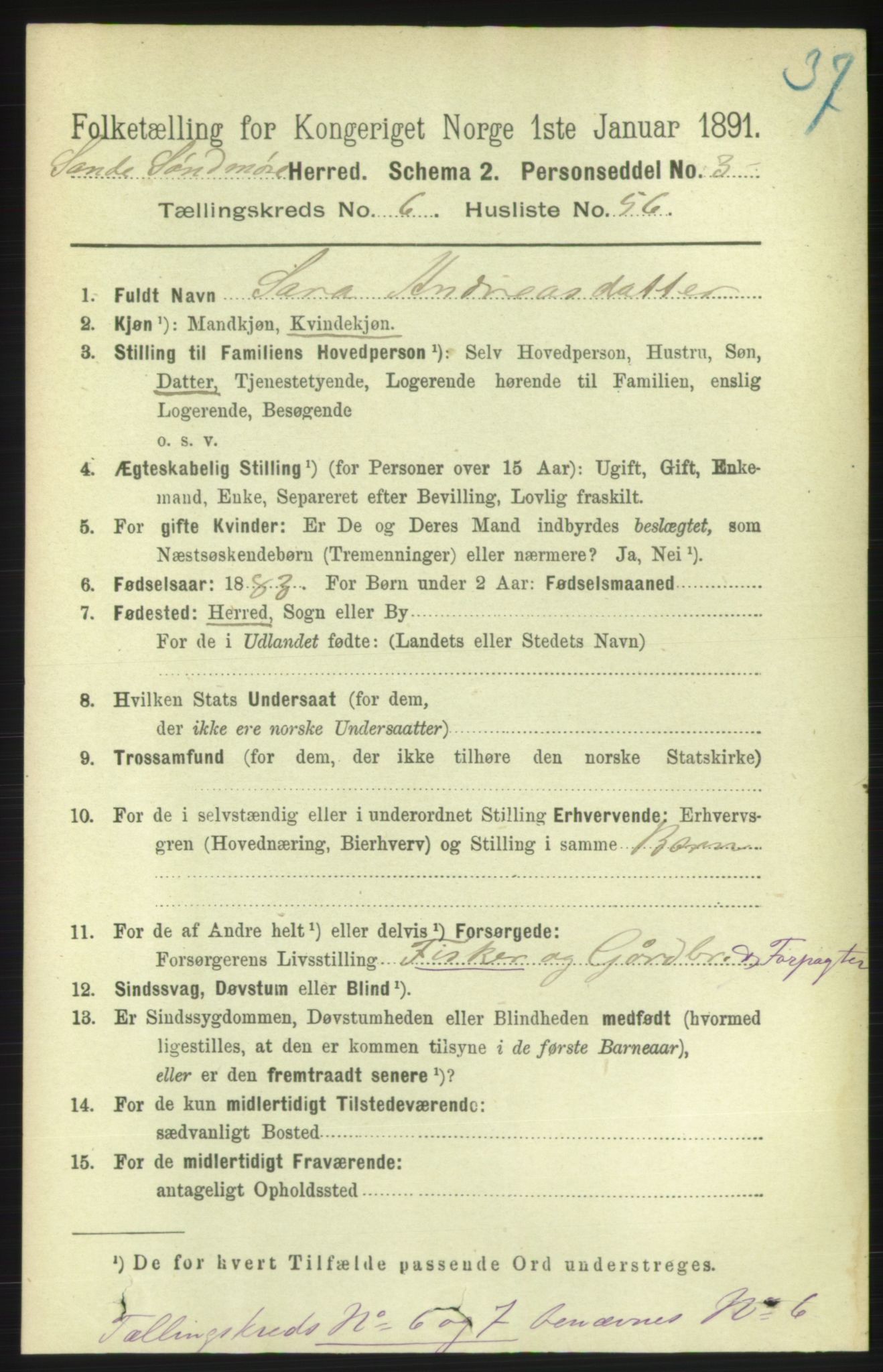 RA, 1891 census for 1514 Sande, 1891, p. 1354