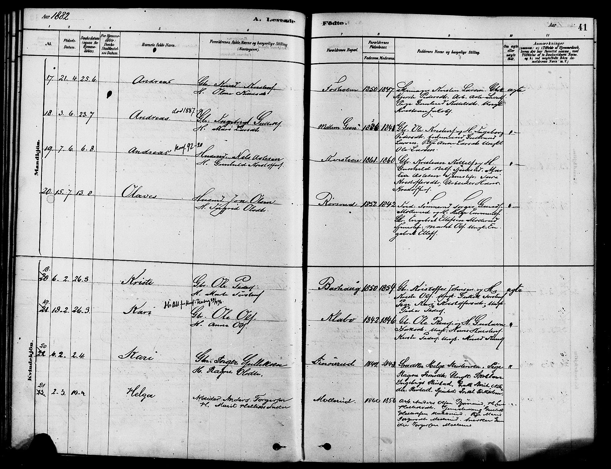 Sigdal kirkebøker, AV/SAKO-A-245/F/Fa/L0011: Parish register (official) no. I 11, 1879-1887, p. 41