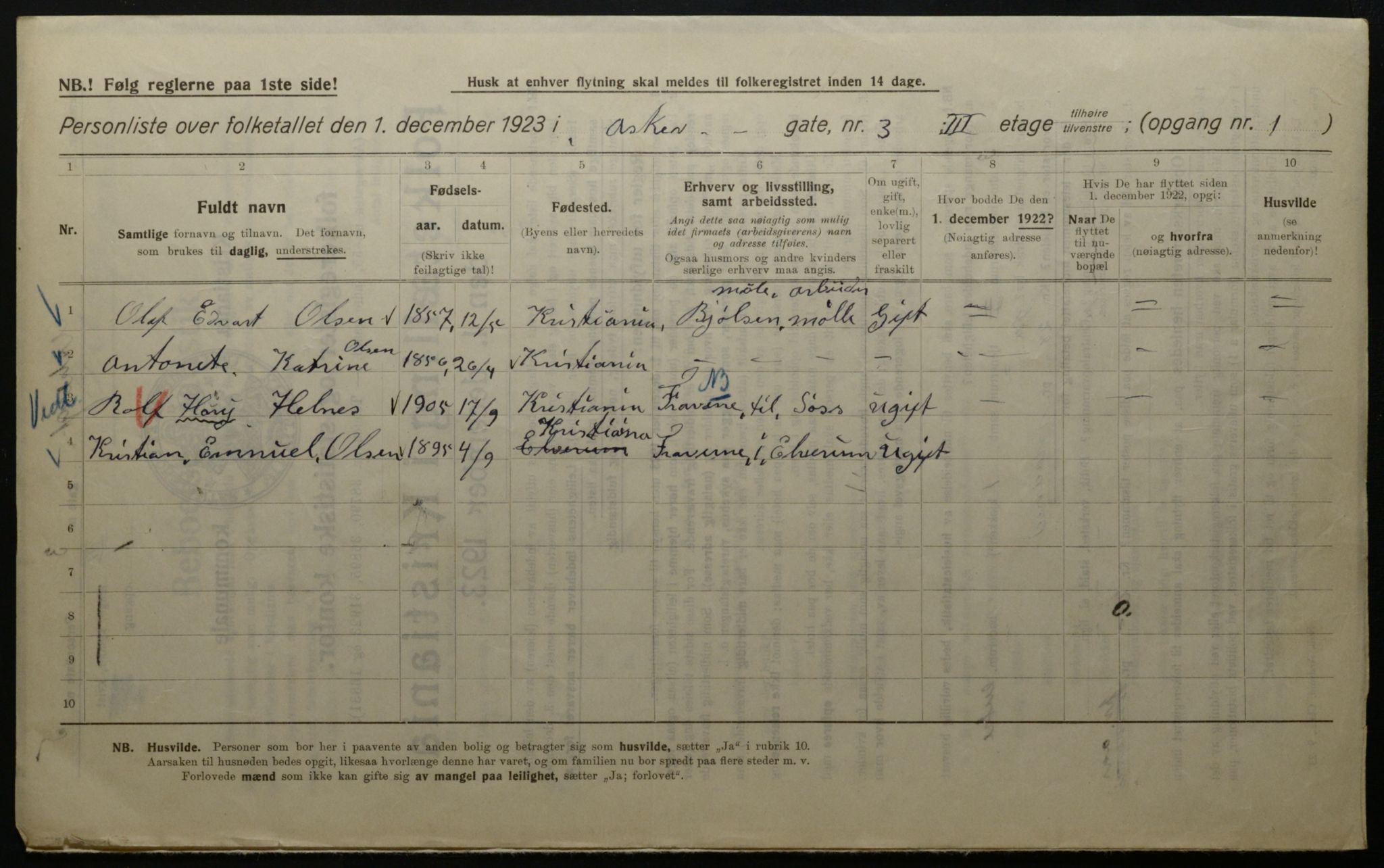 OBA, Municipal Census 1923 for Kristiania, 1923, p. 3176