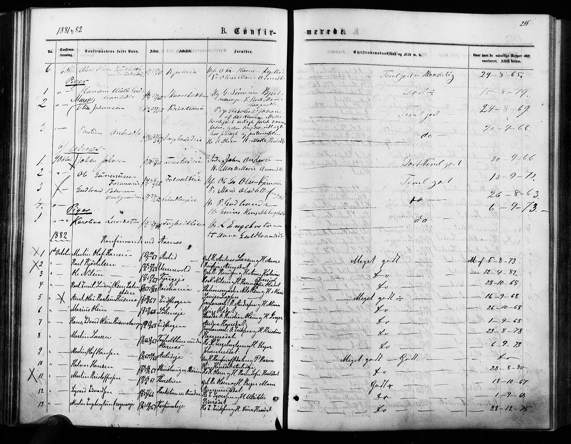 Nes prestekontor Kirkebøker, SAO/A-10410/F/Fa/L0009: Parish register (official) no. I 9, 1875-1882, p. 255