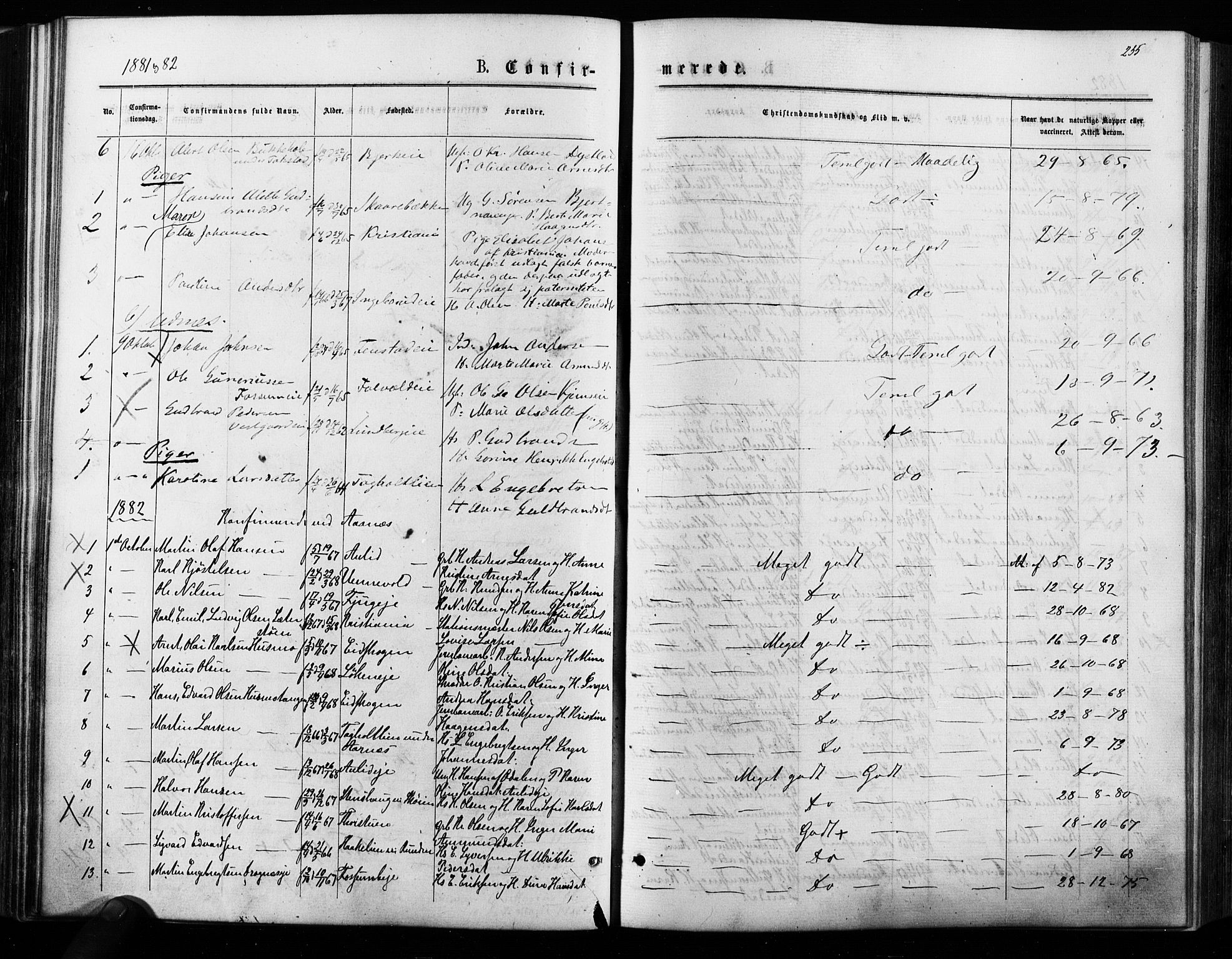 Nes prestekontor Kirkebøker, AV/SAO-A-10410/F/Fa/L0009: Parish register (official) no. I 9, 1875-1882, p. 255