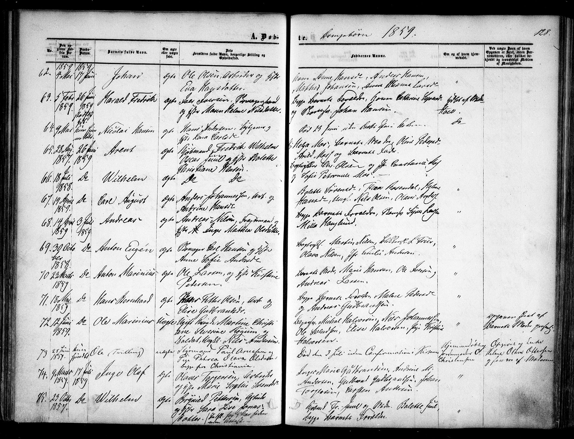 Halden prestekontor Kirkebøker, SAO/A-10909/F/Fa/L0007: Parish register (official) no. I 7, 1857-1865, p. 128