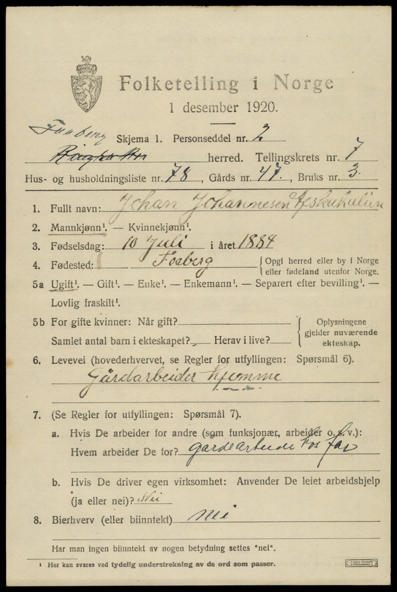 SAH, 1920 census for Fåberg, 1920, p. 9206