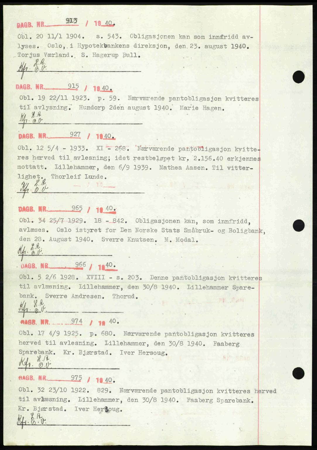 Sør-Gudbrandsdal tingrett, SAH/TING-004/H/Hb/Hbf/L0002: Mortgage book no. C1, 1938-1951, Diary no: : 915/1940