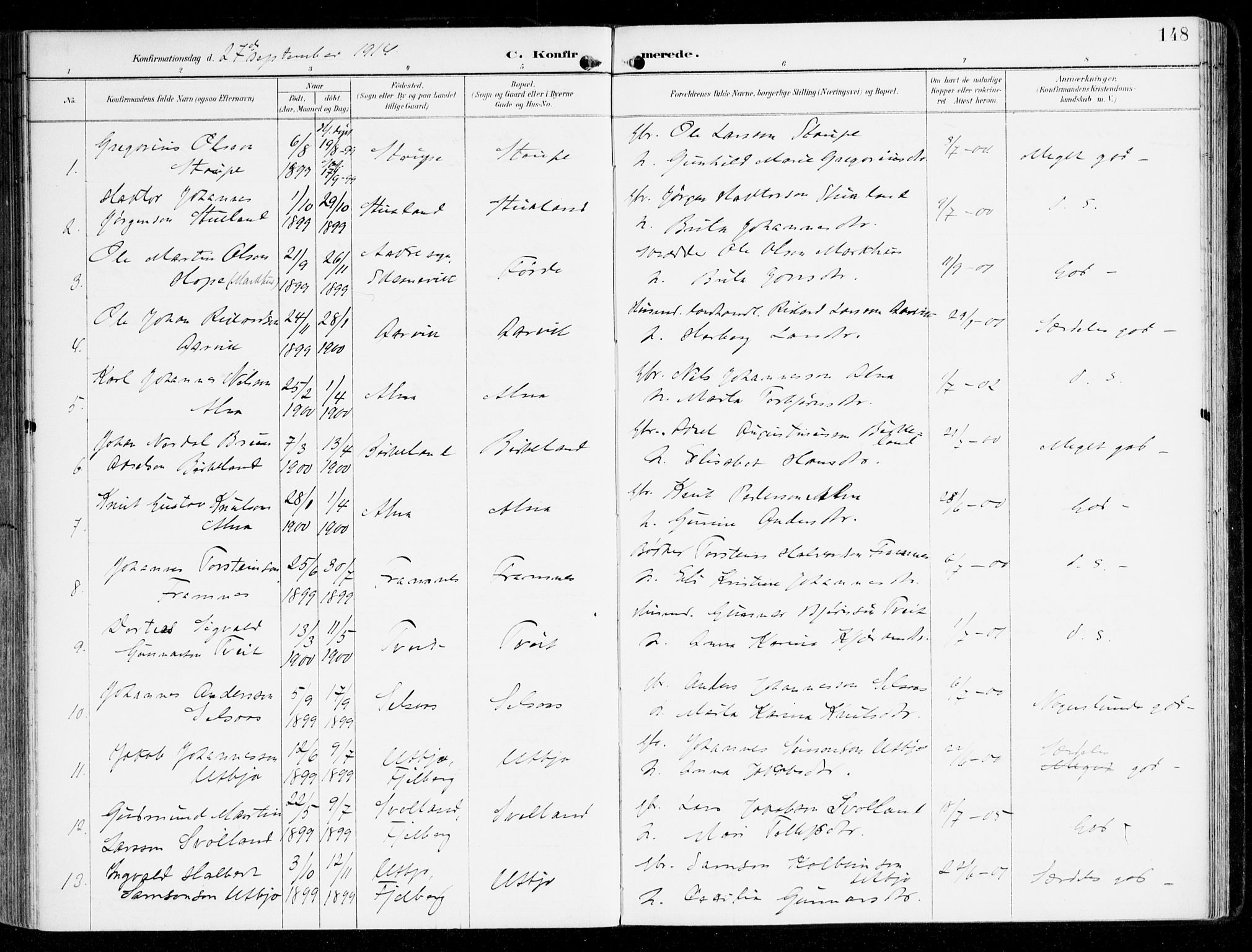 Sveio Sokneprestembete, AV/SAB-A-78501/H/Haa: Parish register (official) no. D 2, 1894-1916, p. 148