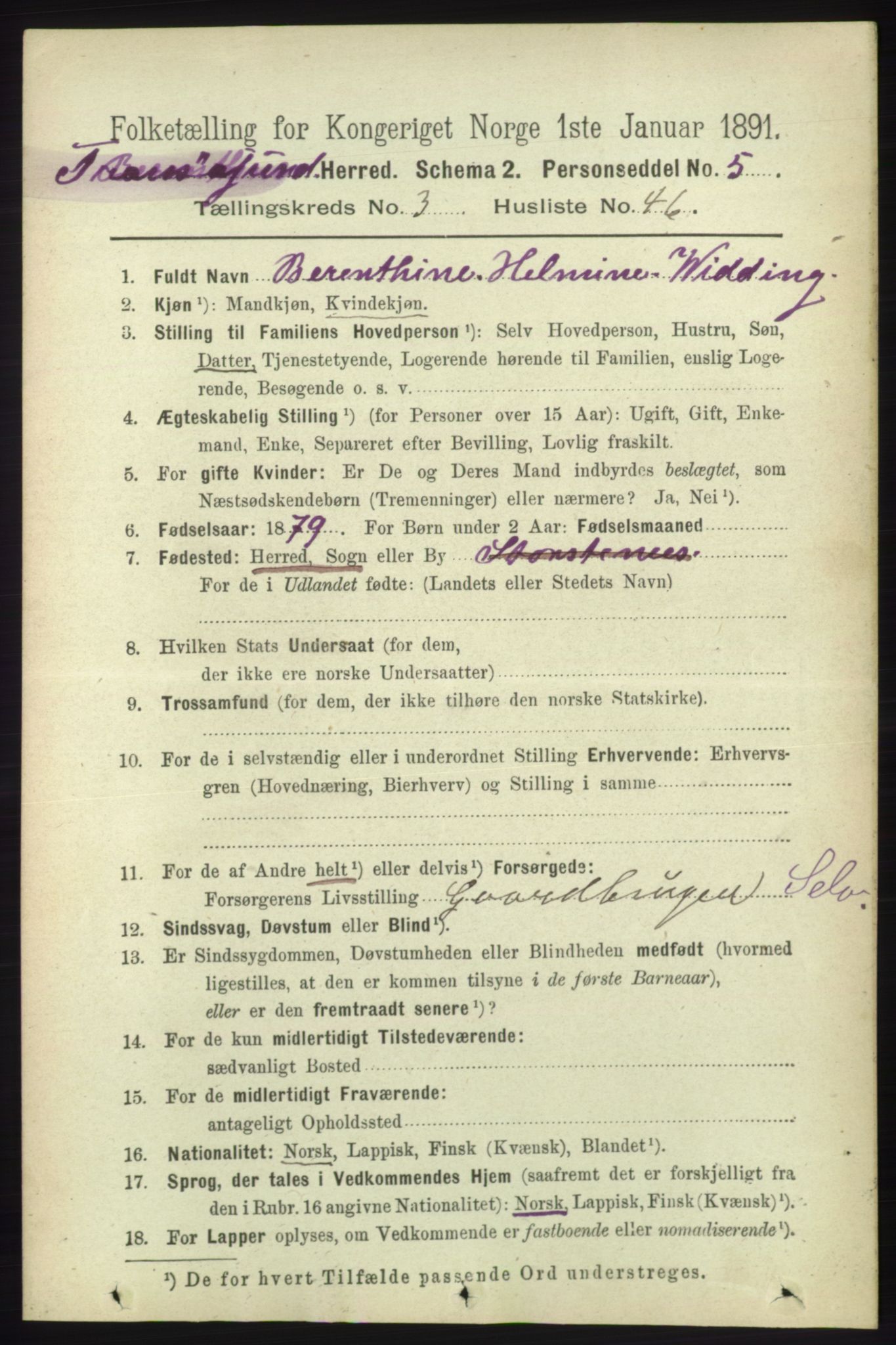 RA, 1891 census for 1934 Tromsøysund, 1891, p. 1318