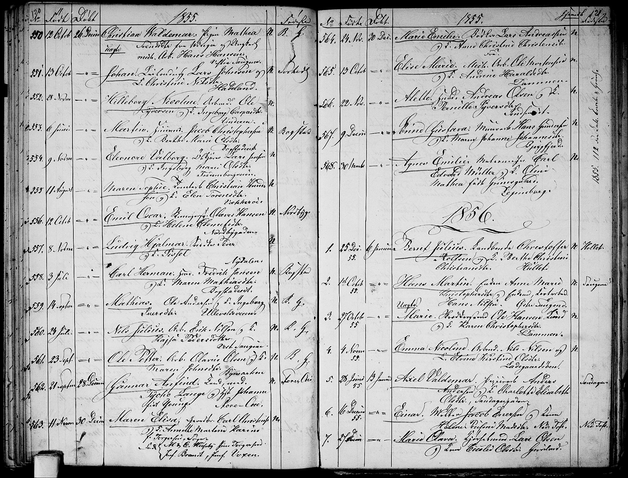 Aker prestekontor kirkebøker, SAO/A-10861/G/L0010: Parish register (copy) no. 10, 1852-1859, p. 120-121
