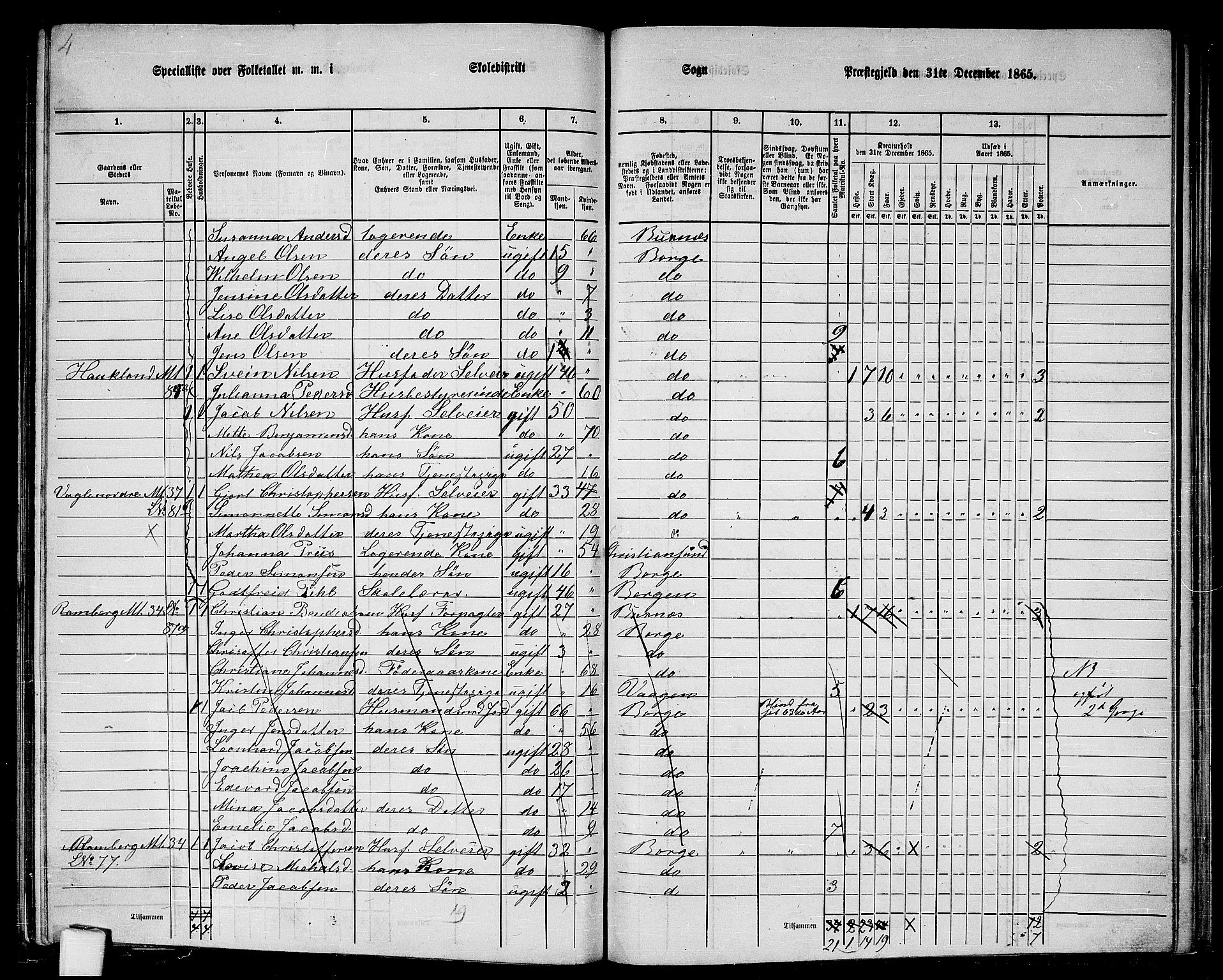 RA, 1865 census for Borge, 1865, p. 61