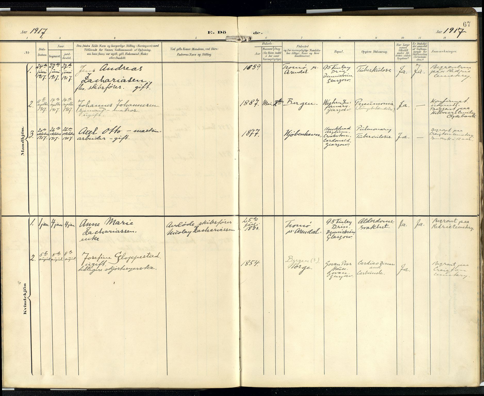 Den norske sjømannsmisjon i utlandet/Skotske havner (Leith, Glasgow), SAB/SAB/PA-0100/H/Ha/Hab/L0001: Parish register (official) no. A 1, 1902-1931, p. 66b-67a