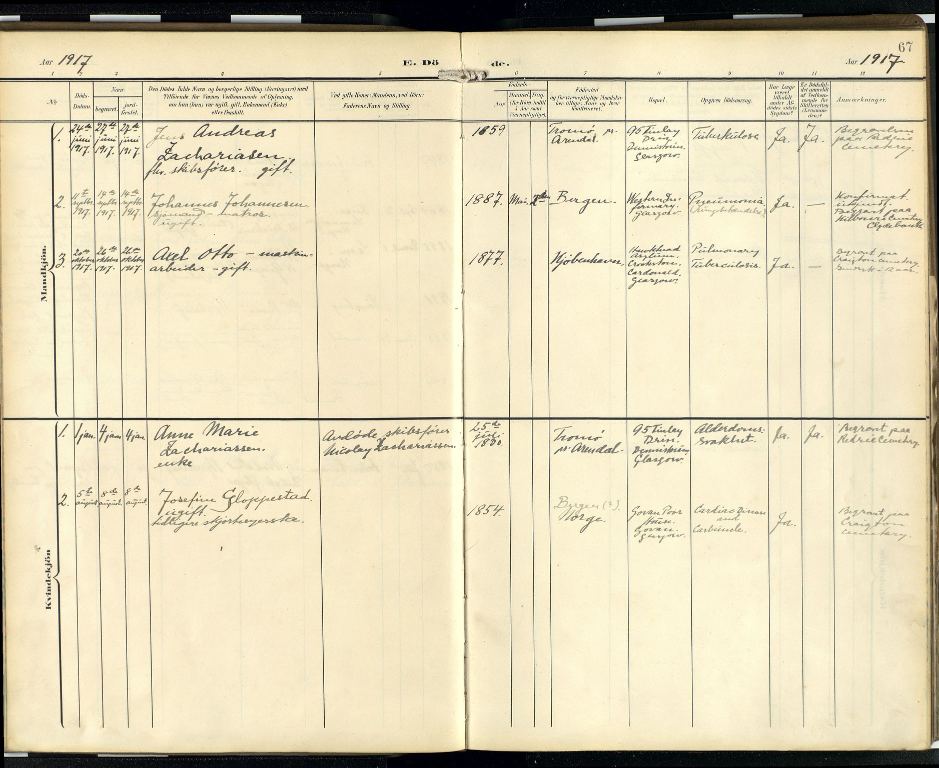 Den norske sjømannsmisjon i utlandet/Skotske havner (Leith, Glasgow), AV/SAB-SAB/PA-0100/H/Ha/Hab/L0001: Parish register (official) no. B 1, 1902-1931, p. 66b-67a