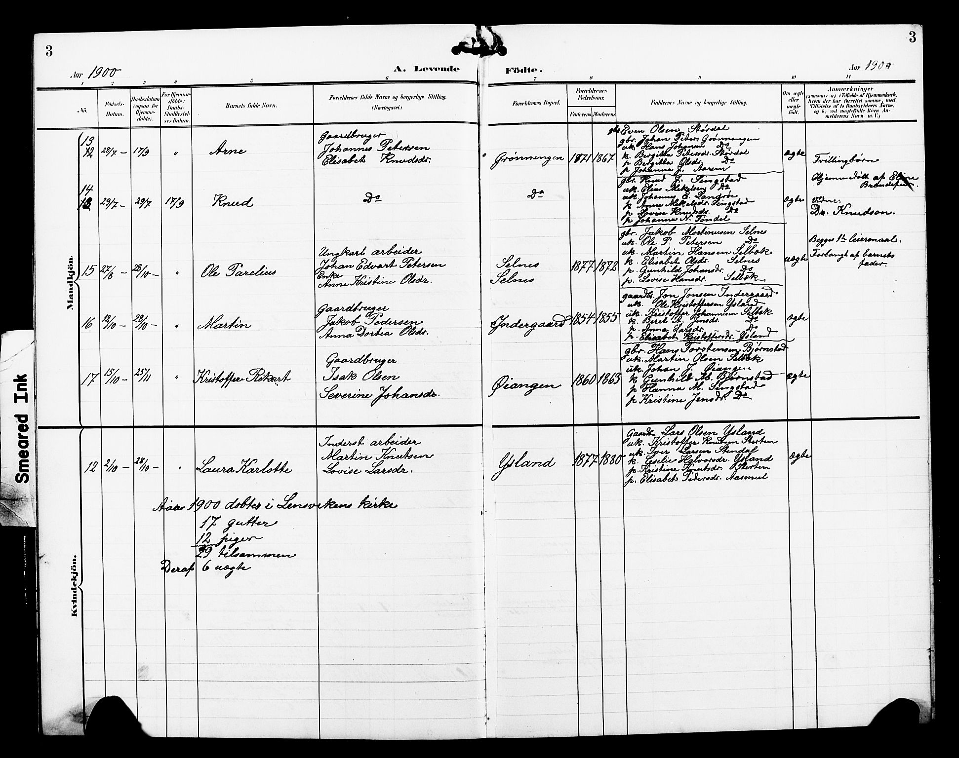 Ministerialprotokoller, klokkerbøker og fødselsregistre - Sør-Trøndelag, SAT/A-1456/663/L0763: Parish register (copy) no. 663C03, 1899-1908, p. 3