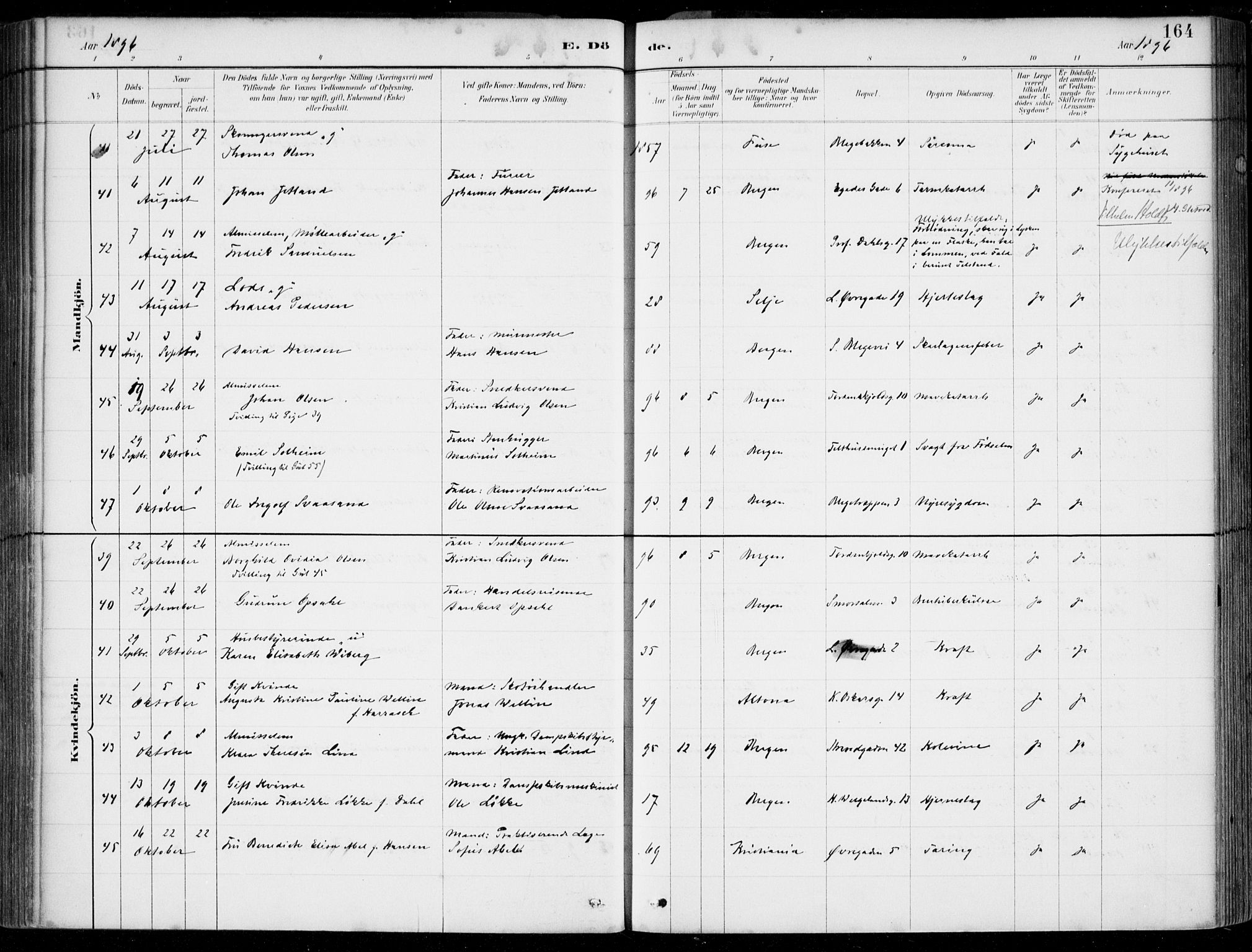 Korskirken sokneprestembete, SAB/A-76101/H/Hab: Parish register (copy) no. E 4, 1884-1910, p. 164