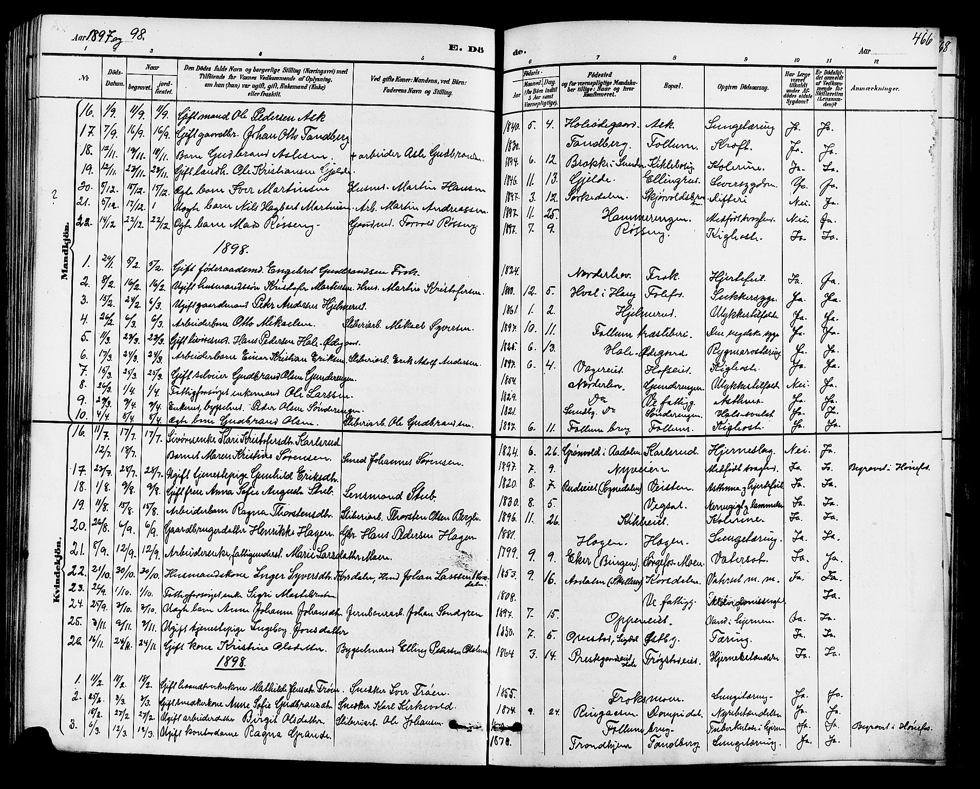 Norderhov kirkebøker, AV/SAKO-A-237/G/Ga/L0008: Parish register (copy) no. I 8, 1887-1912, p. 466