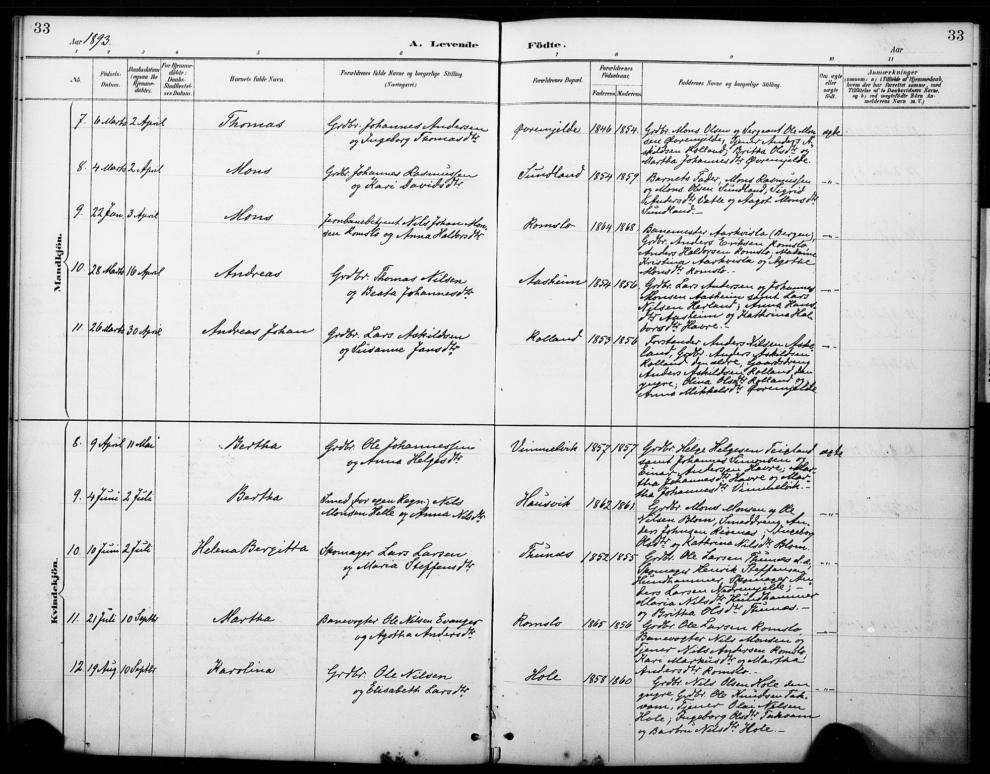 Haus sokneprestembete, AV/SAB-A-75601/H/Haa: Parish register (official) no. B 1, 1887-1898, p. 33