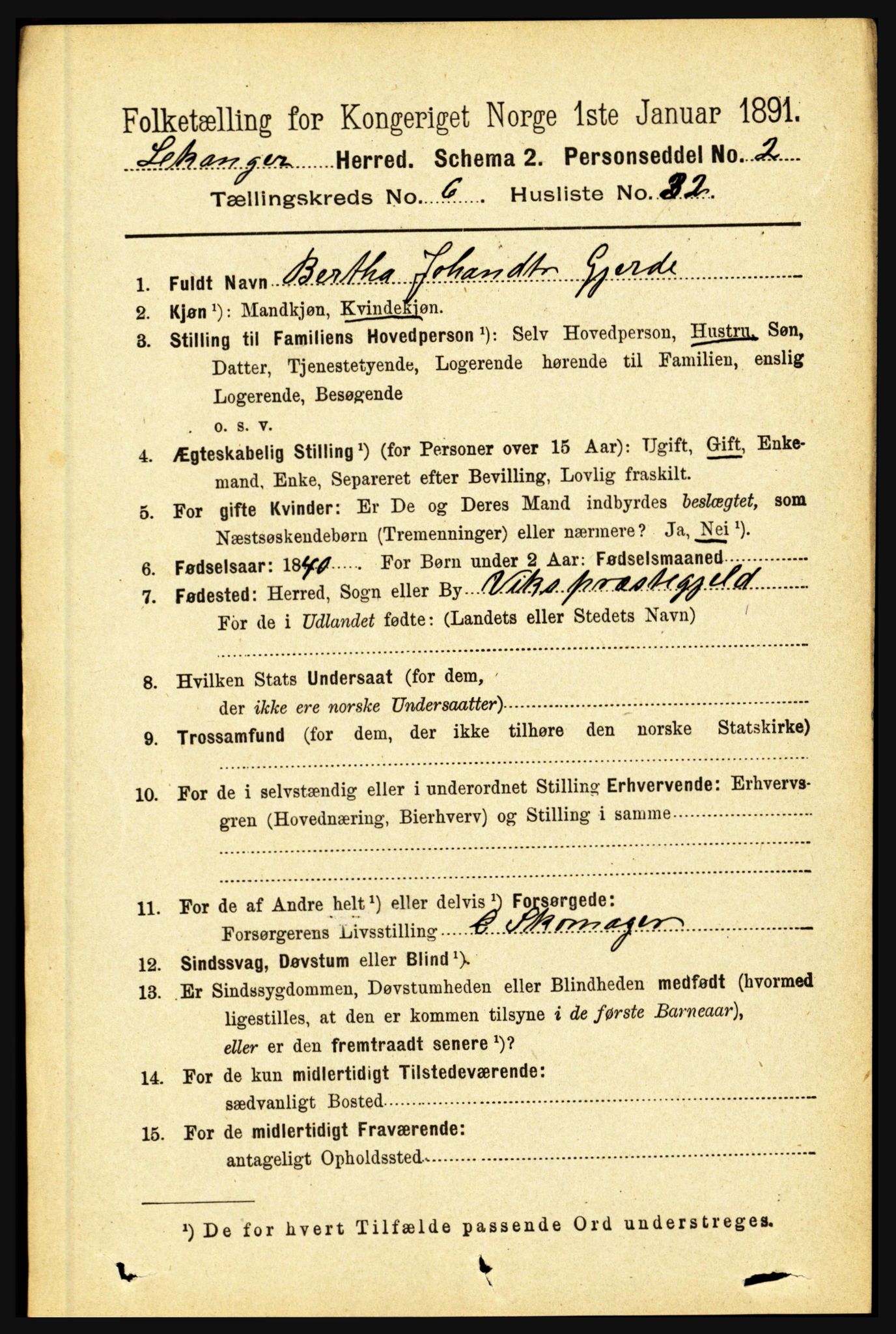 RA, 1891 census for 1419 Leikanger, 1891, p. 1300