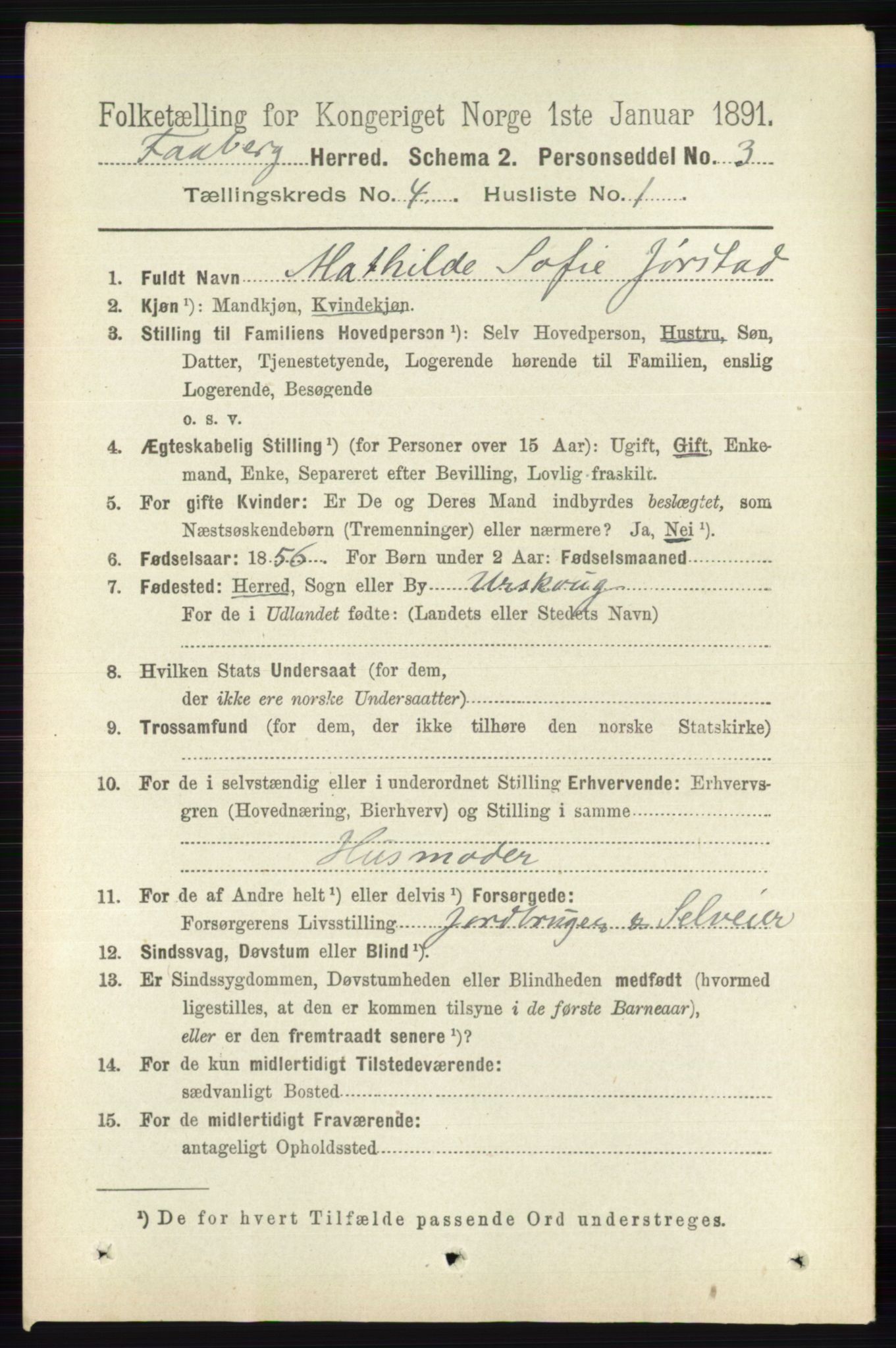 RA, 1891 census for 0524 Fåberg, 1891, p. 1225