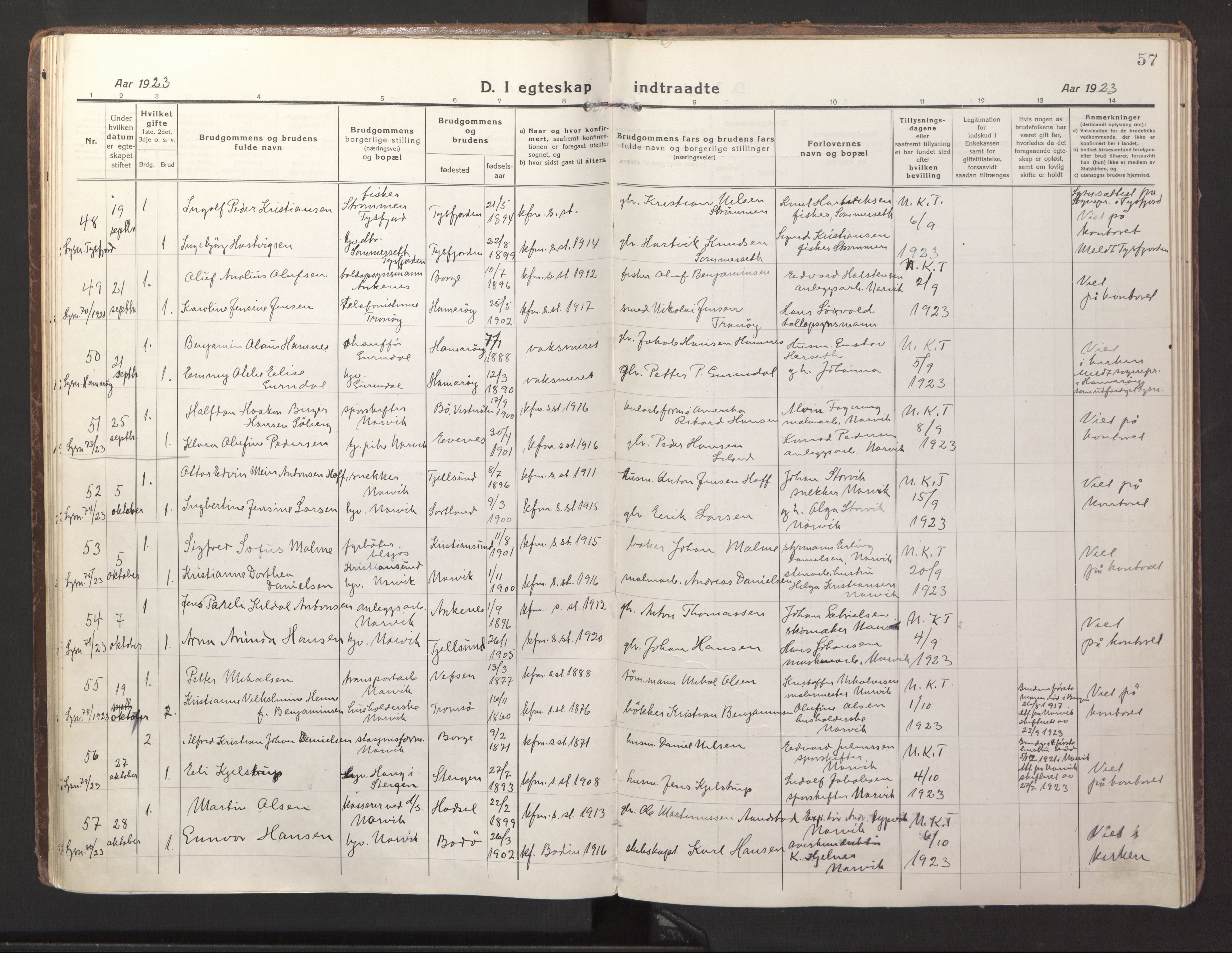 Ministerialprotokoller, klokkerbøker og fødselsregistre - Nordland, SAT/A-1459/871/L1002: Parish register (official) no. 871A18, 1917-1926, p. 57